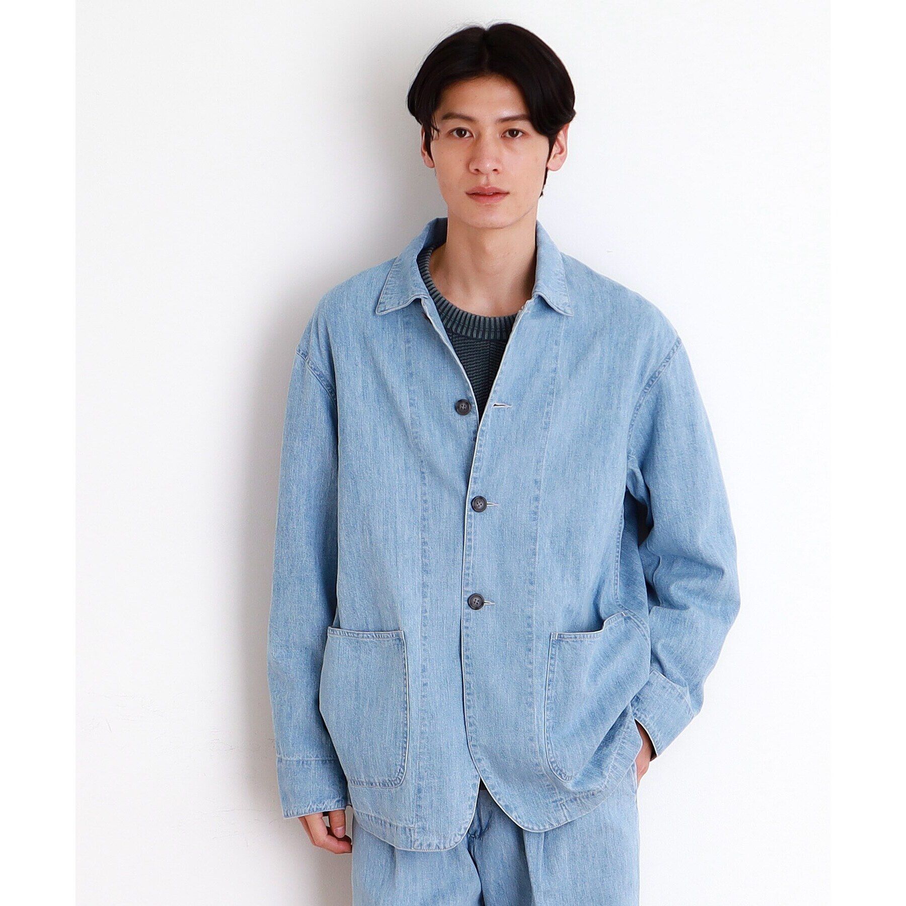 THE SHOP TK「綿麻デニムカバーオール　セットアップ可」|ブルゾン・スタジャン|