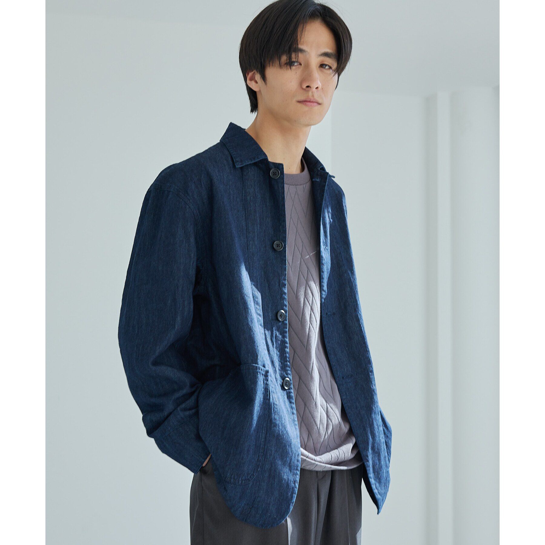 THE SHOP TK「綿麻デニムカバーオール　セットアップ可」|ブルゾン・スタジャン|ネイビー(094)