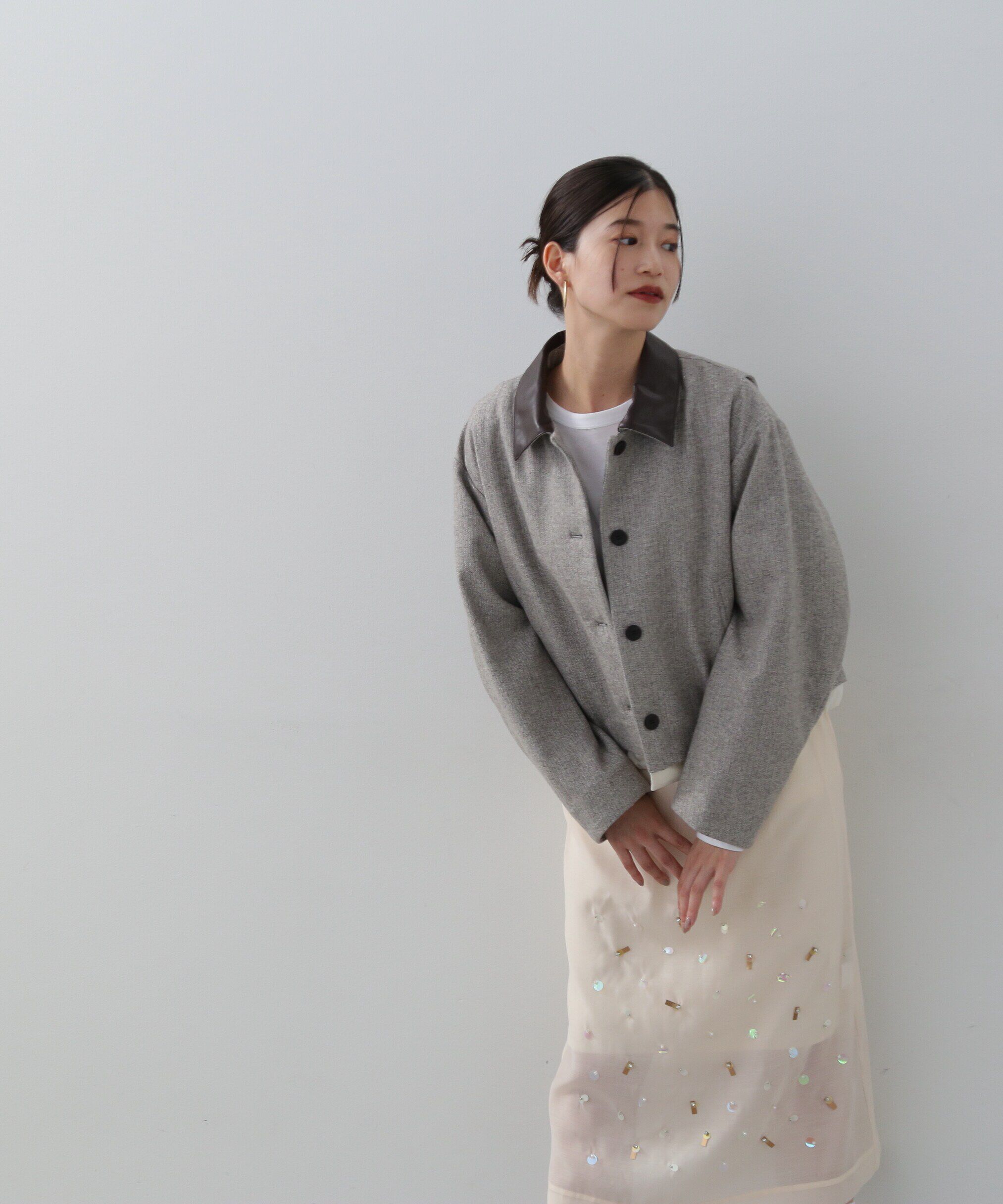  「フェイクレザーカラーパテッドジャケット」|ブルゾン・スタジャン|