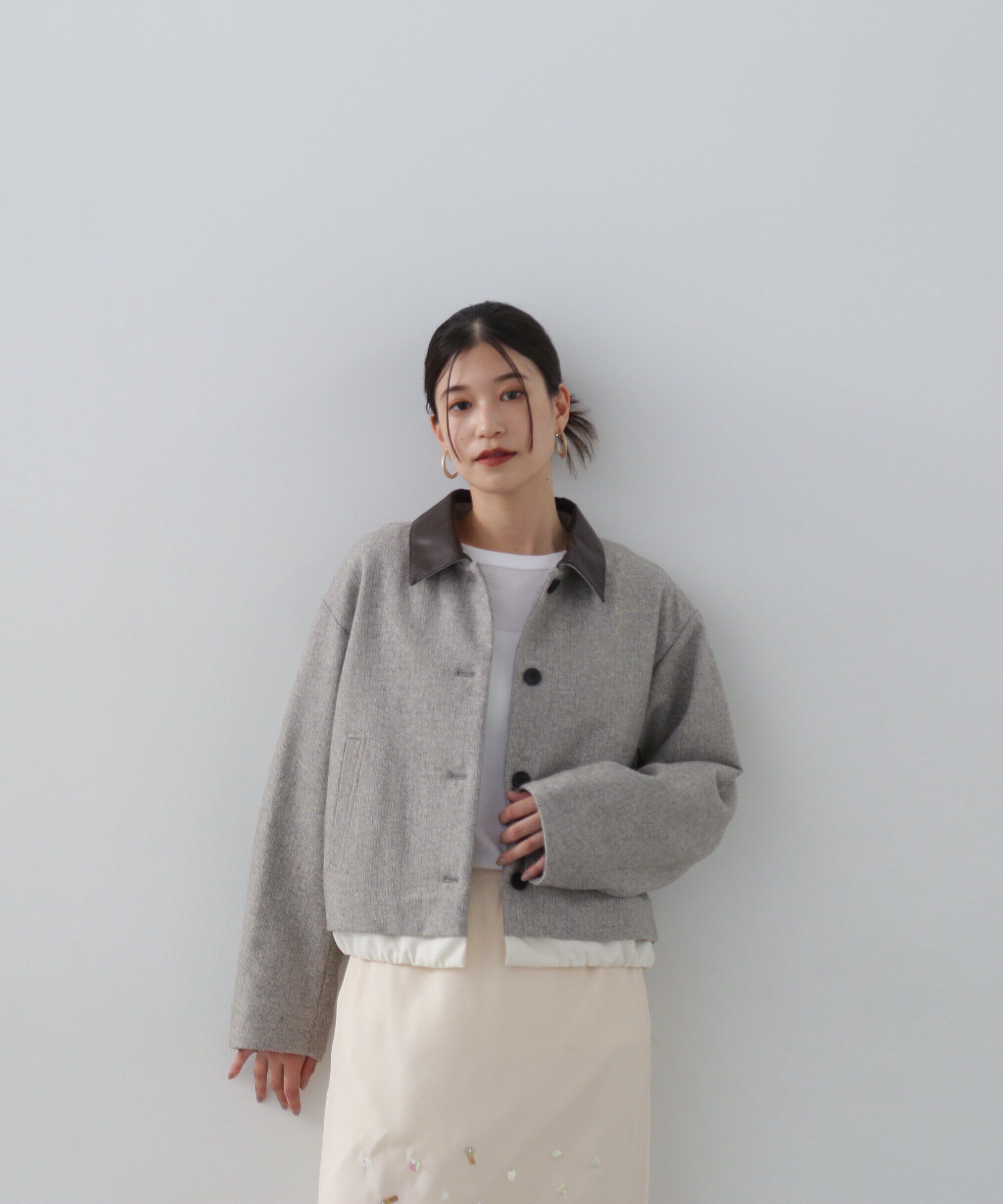  「フェイクレザーカラーパテッドジャケット」|ブルゾン・スタジャン|