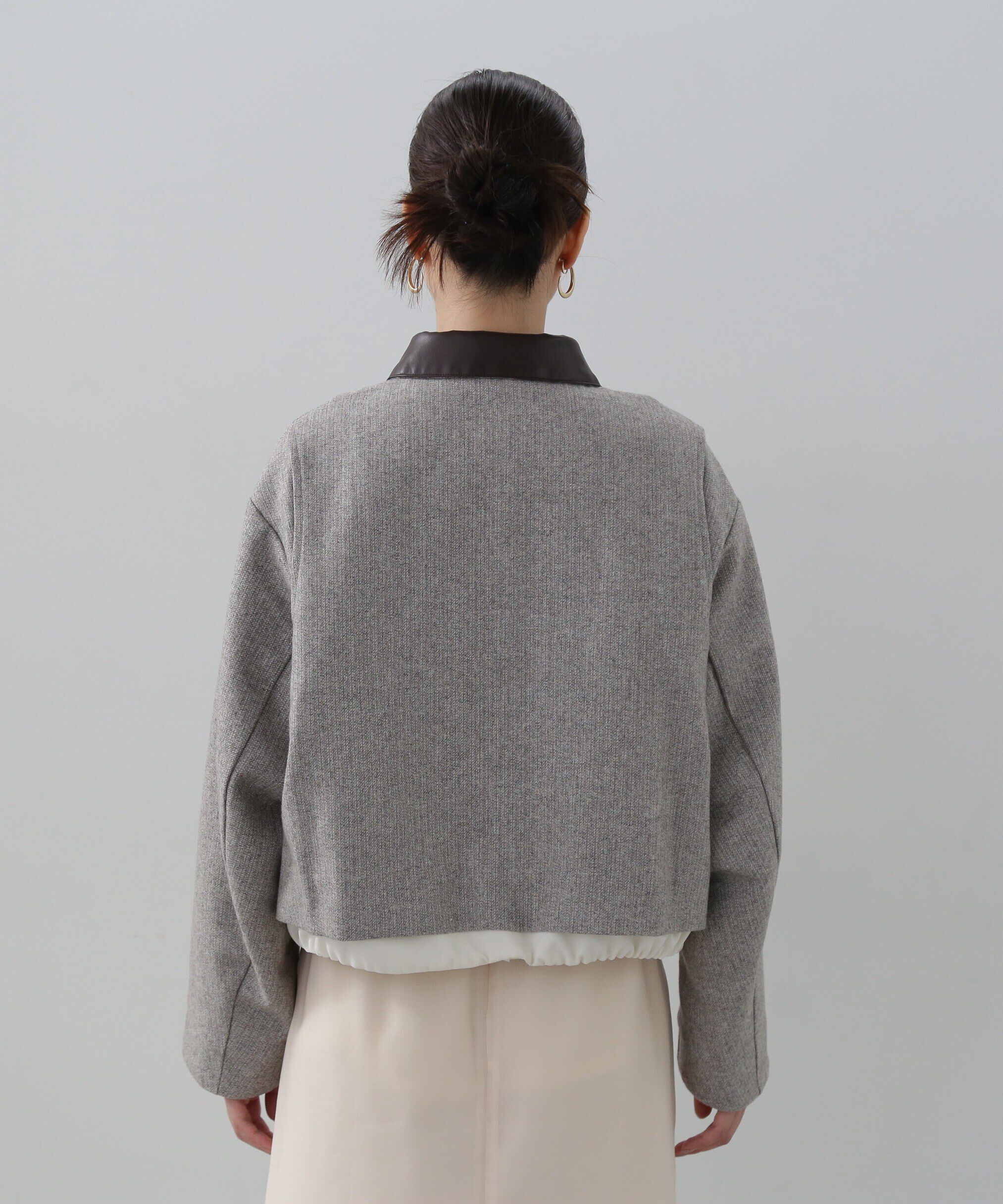  「フェイクレザーカラーパテッドジャケット」|ブルゾン・スタジャン|