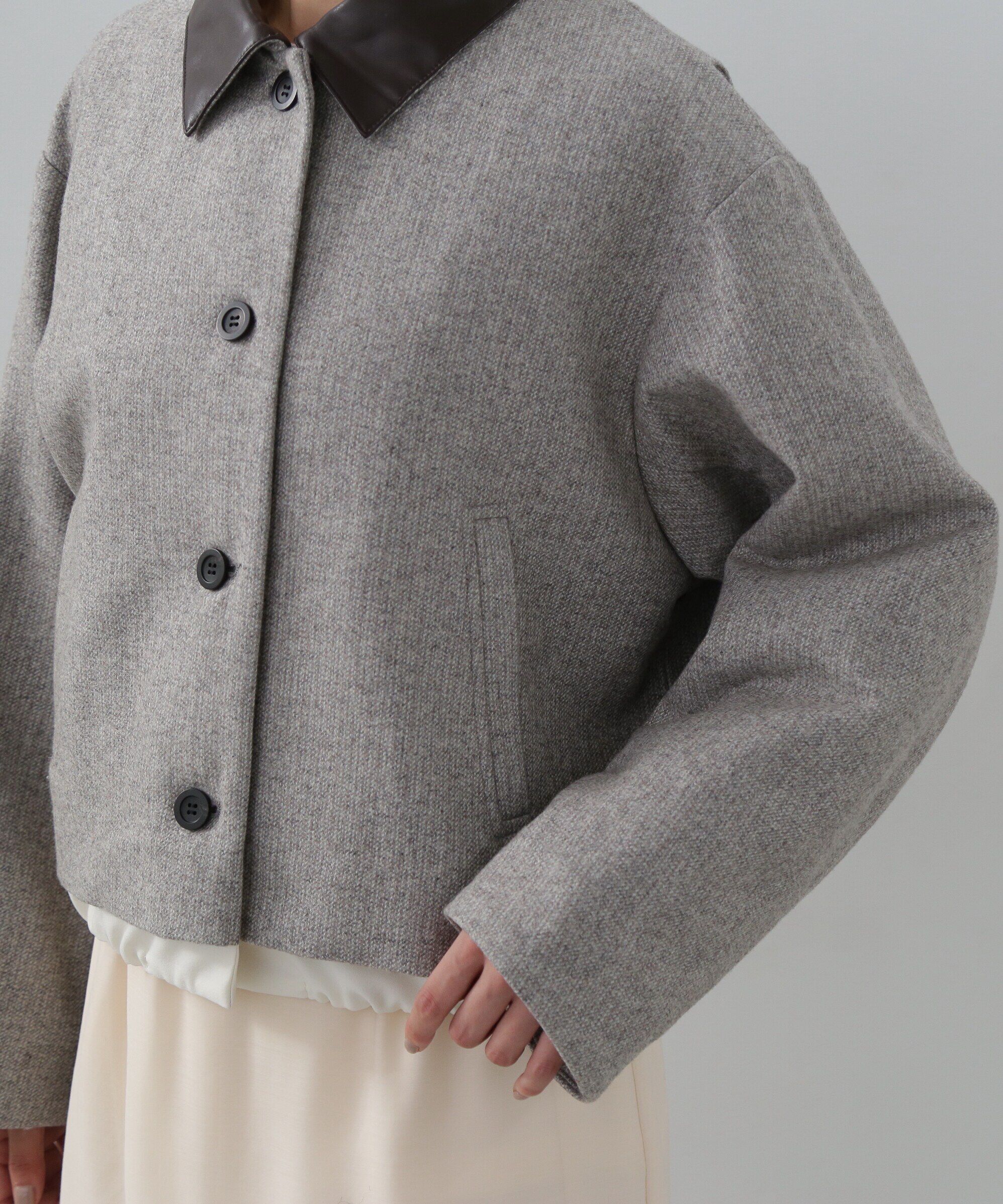  「フェイクレザーカラーパテッドジャケット」|ブルゾン・スタジャン|