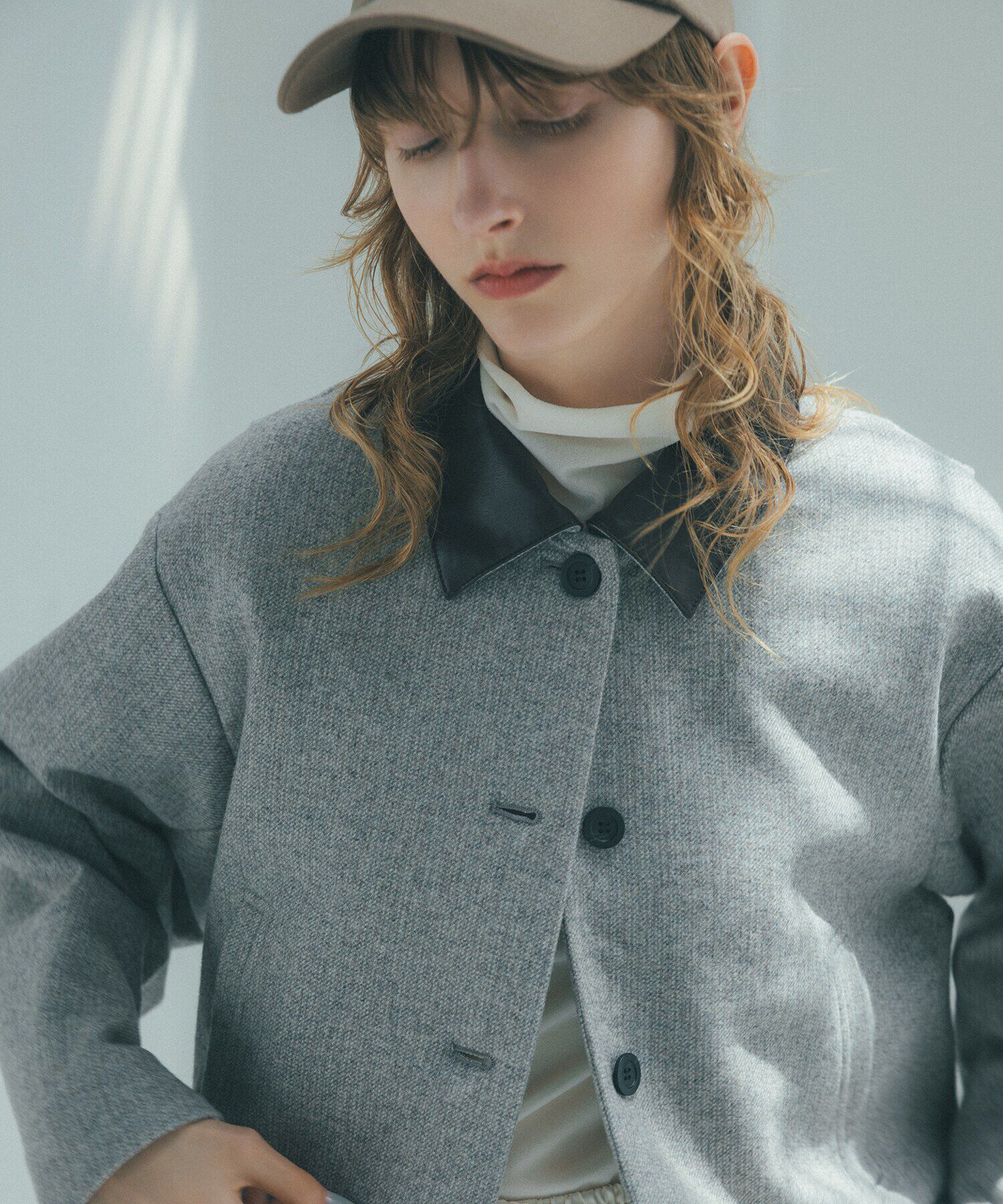  「フェイクレザーカラーパテッドジャケット」|ブルゾン・スタジャン|