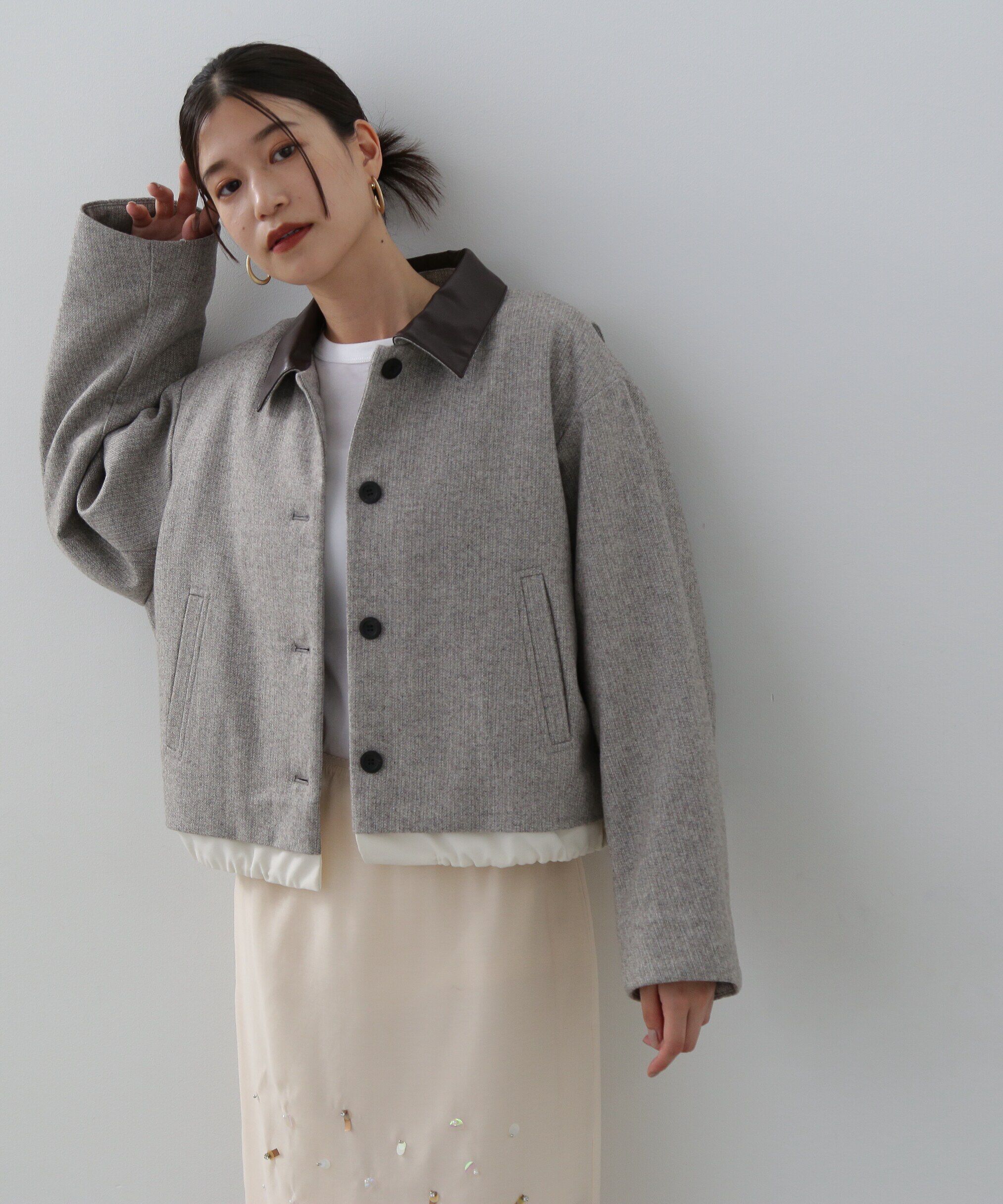  「フェイクレザーカラーパテッドジャケット」|ブルゾン・スタジャン|