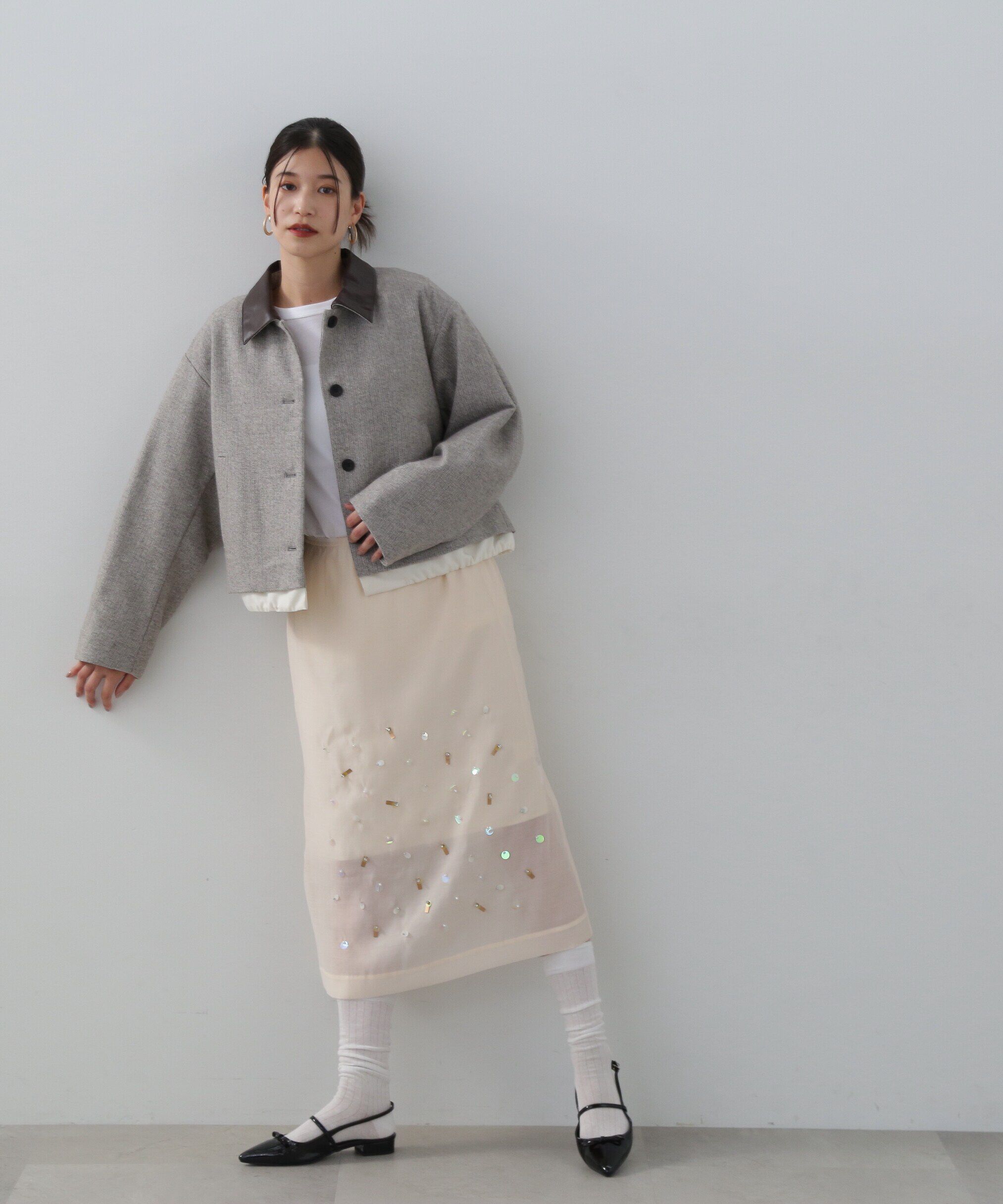  「フェイクレザーカラーパテッドジャケット」|ブルゾン・スタジャン|