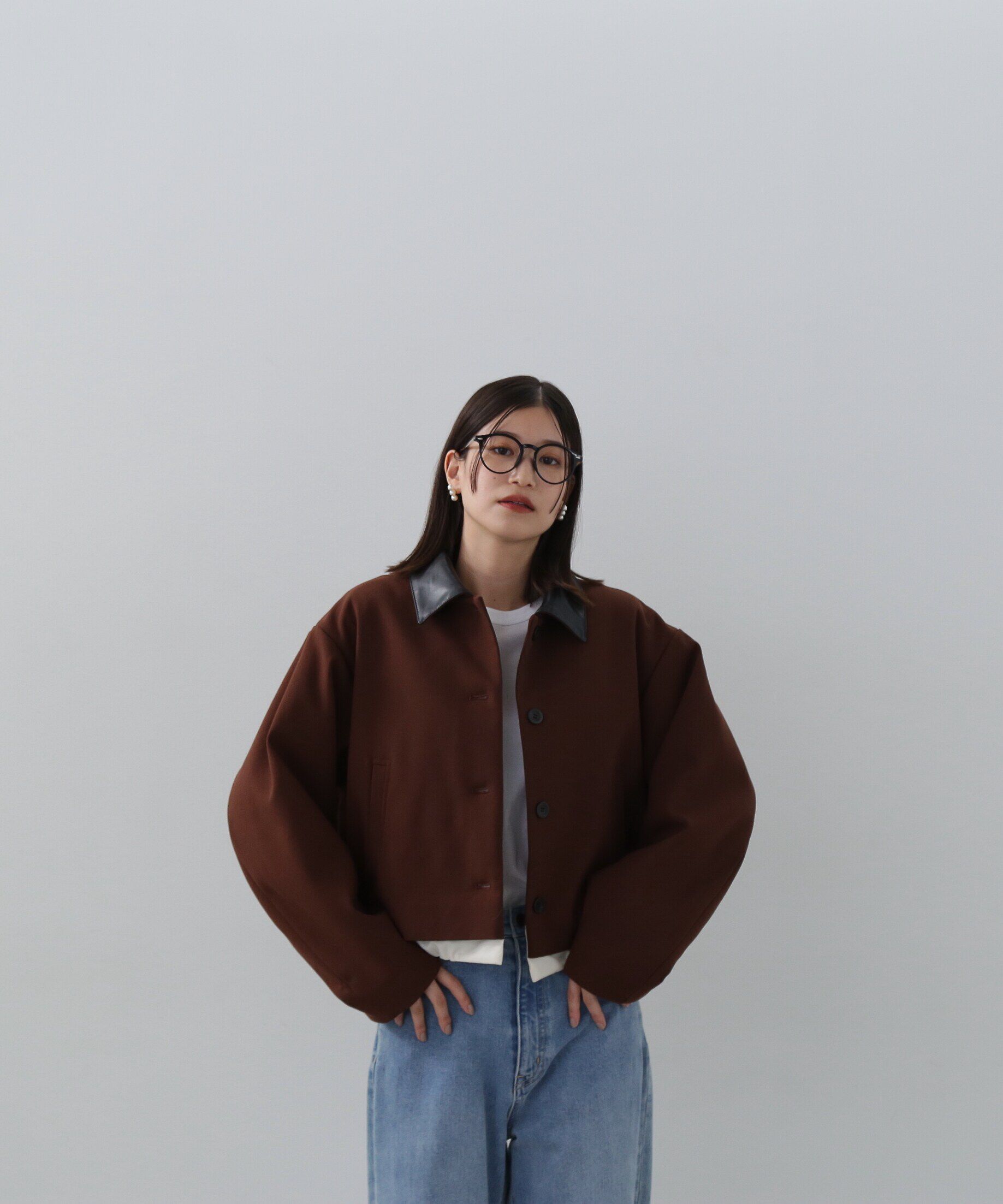  「フェイクレザーカラーパテッドジャケット」|ブルゾン・スタジャン|