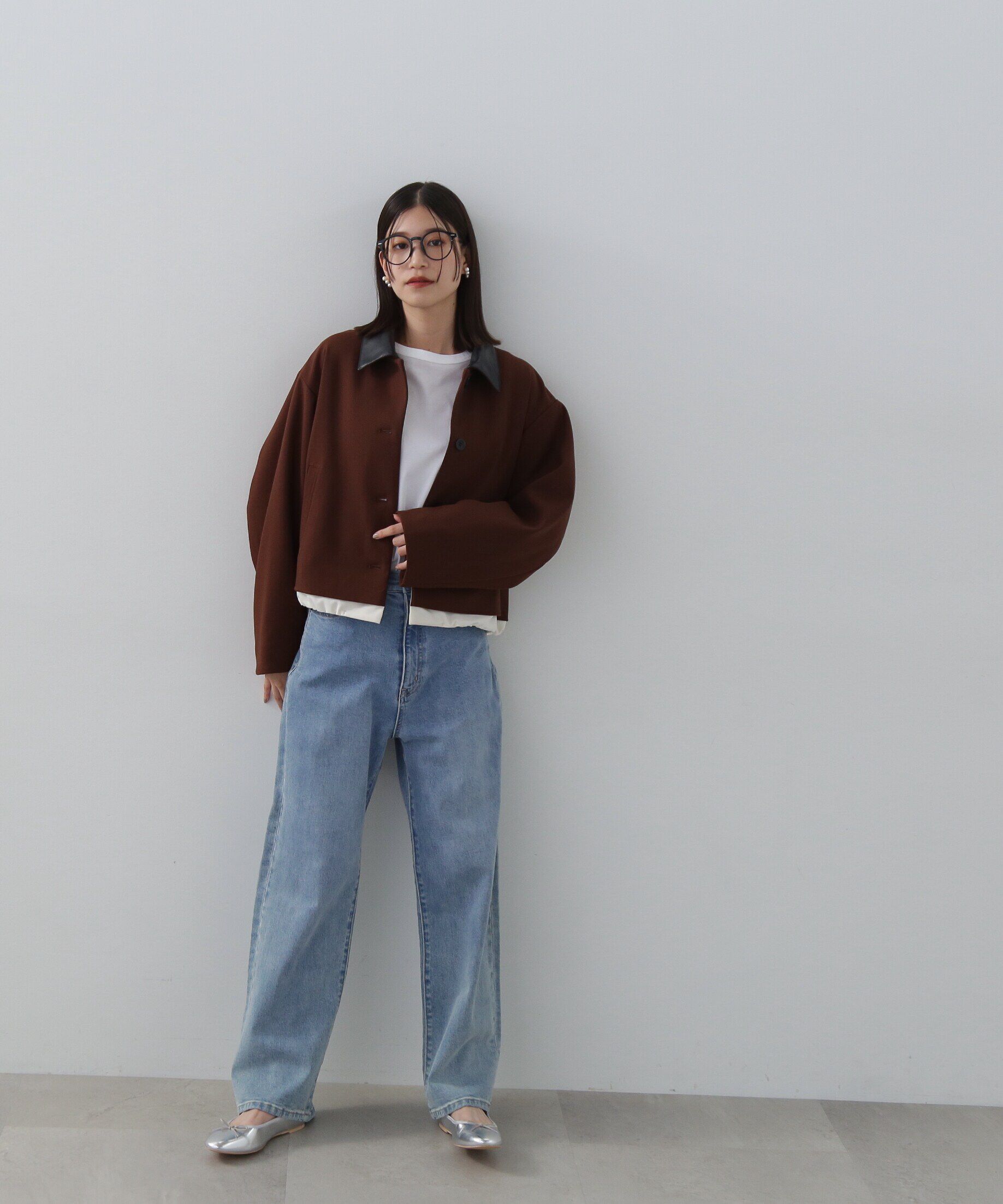  「フェイクレザーカラーパテッドジャケット」|ブルゾン・スタジャン|