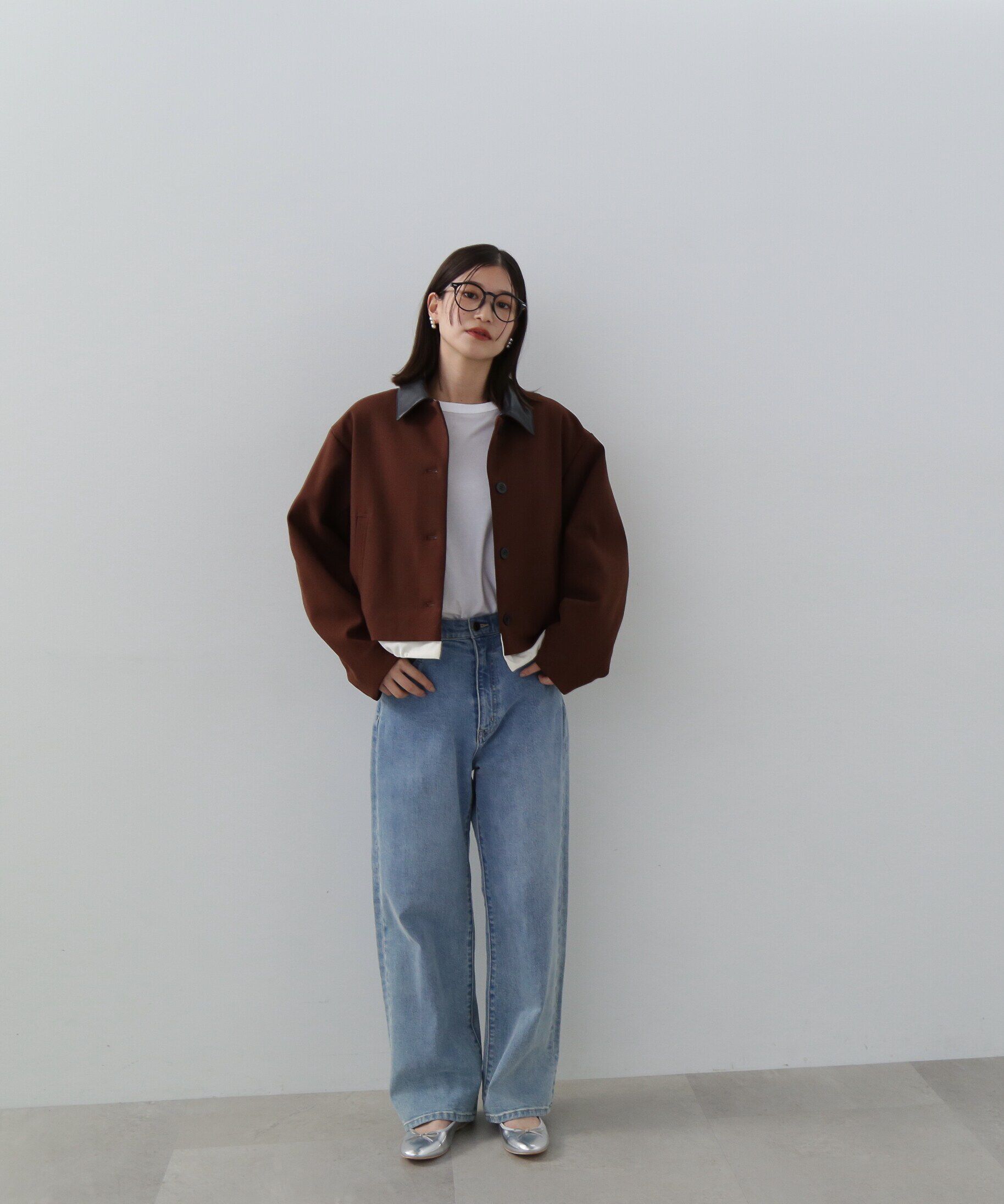  「フェイクレザーカラーパテッドジャケット」|ブルゾン・スタジャン|