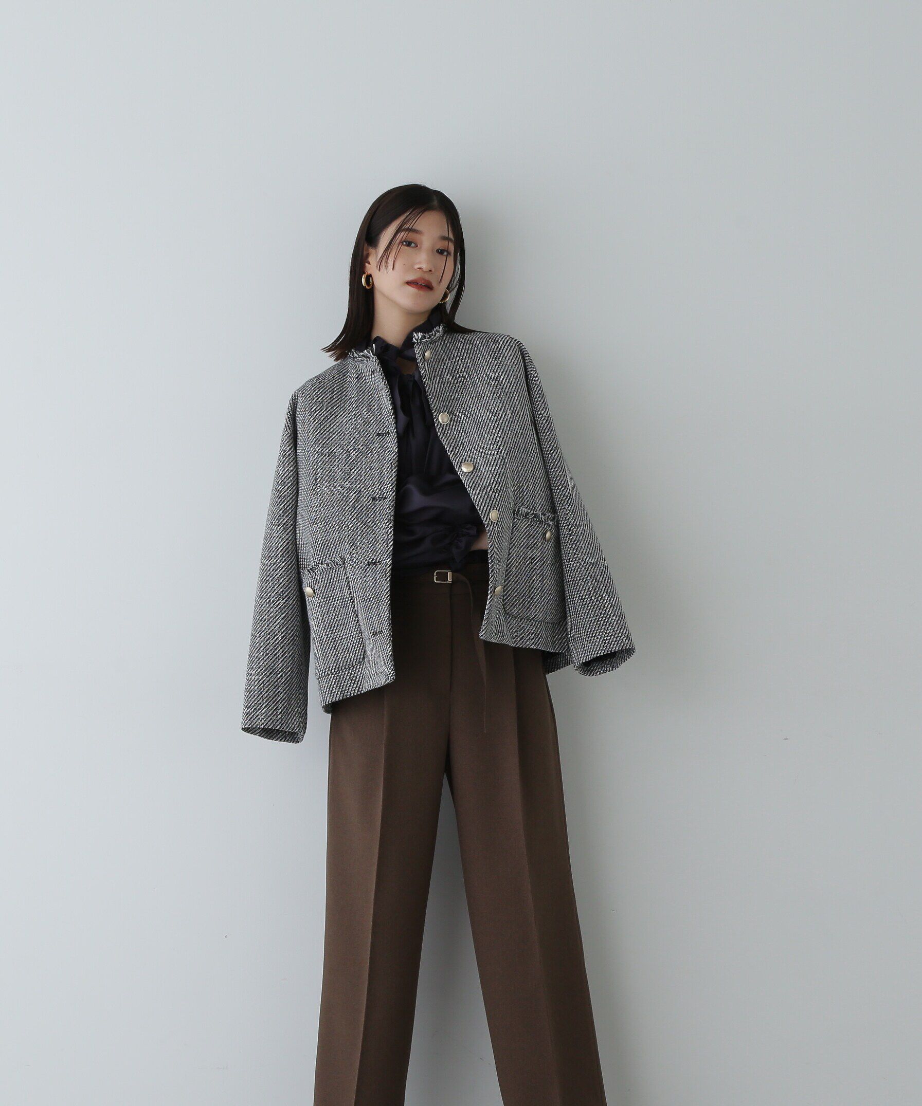  「ノーカラーツイードブルゾン《WEB限定商品》《S Size Line》 」|ブルゾン・スタジャン|