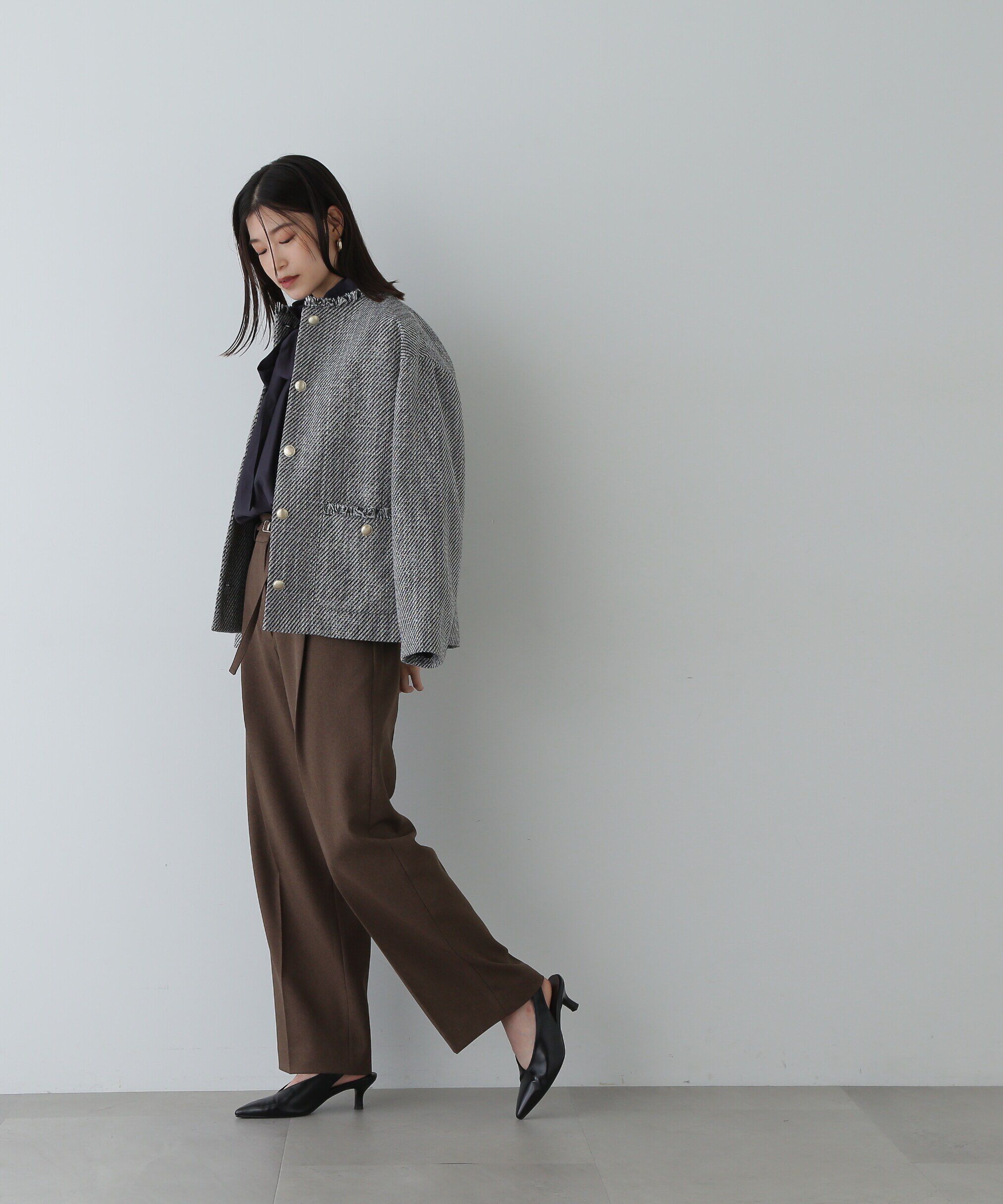  「ノーカラーツイードブルゾン《WEB限定商品》《S Size Line》 」|ブルゾン・スタジャン|