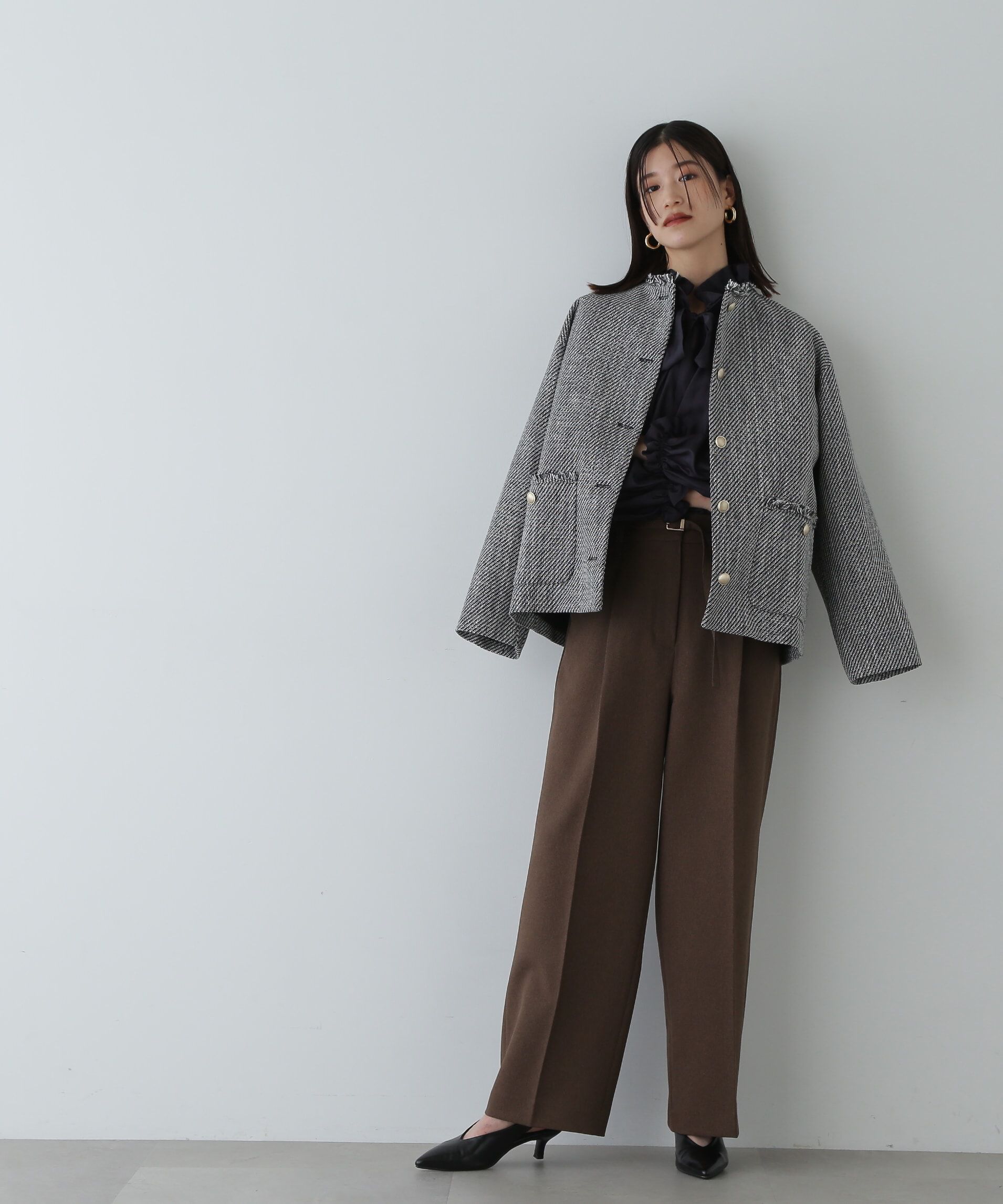  「ノーカラーツイードブルゾン《WEB限定商品》《S Size Line》 」|ブルゾン・スタジャン|