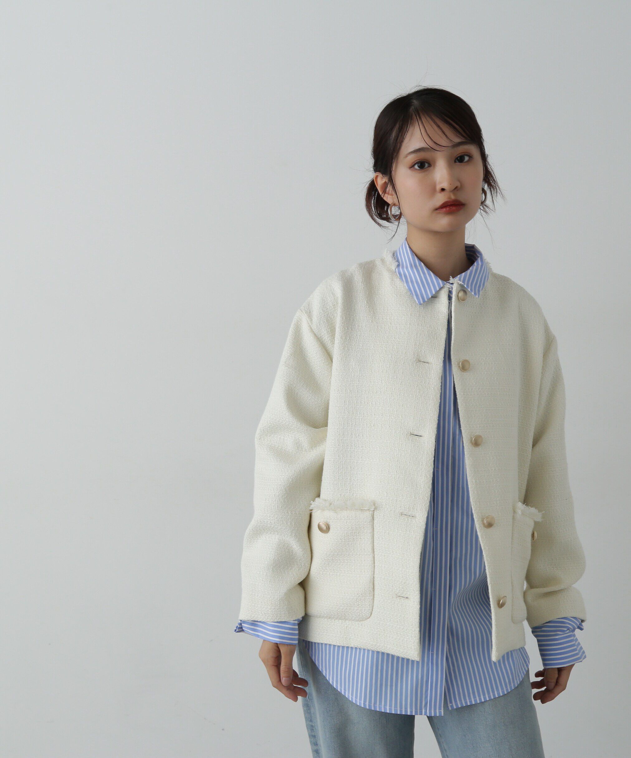  「ノーカラーツイードブルゾン《WEB限定商品》《S Size Line》 」|ブルゾン・スタジャン|