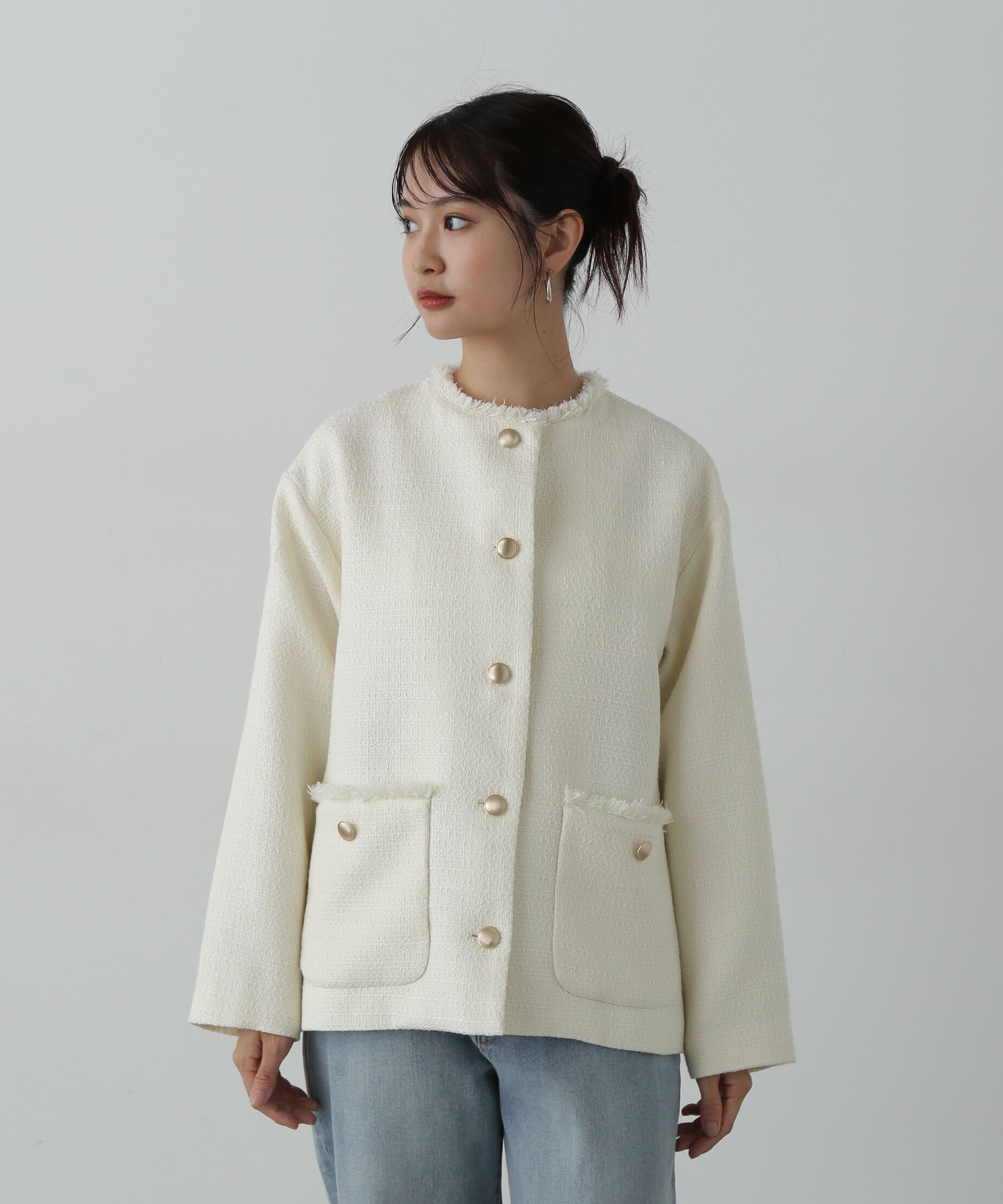  「ノーカラーツイードブルゾン《WEB限定商品》《S Size Line》 」|ブルゾン・スタジャン|