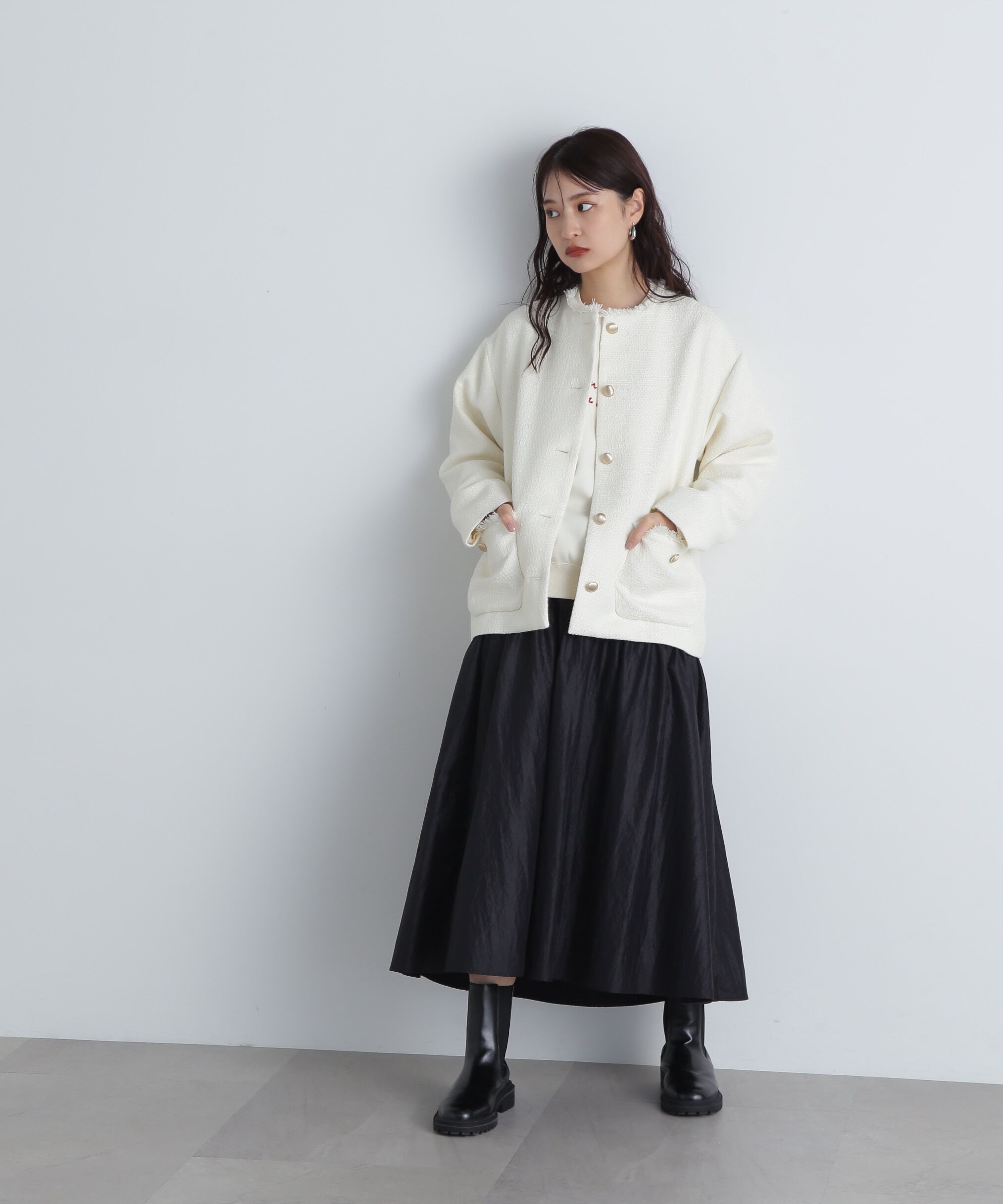  「ノーカラーツイードブルゾン《WEB限定商品》《S Size Line》 」|ブルゾン・スタジャン|