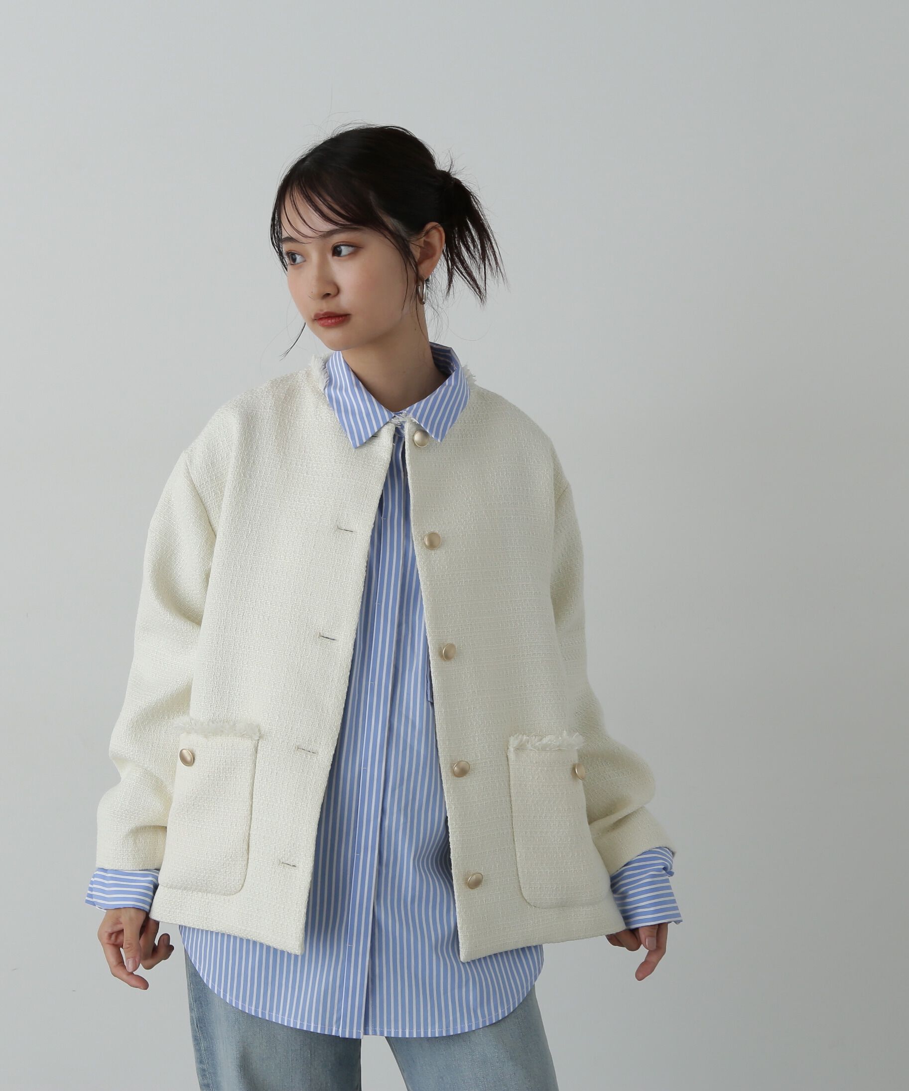  「ノーカラーツイードブルゾン《WEB限定商品》《S Size Line》 」|ブルゾン・スタジャン|