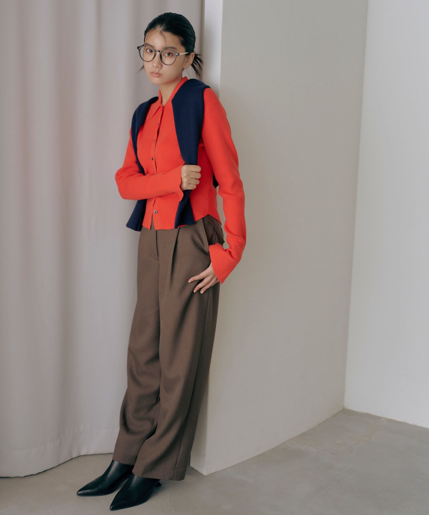  「センタープレスベルト付ワイドパンツ」|その他|ブラウン