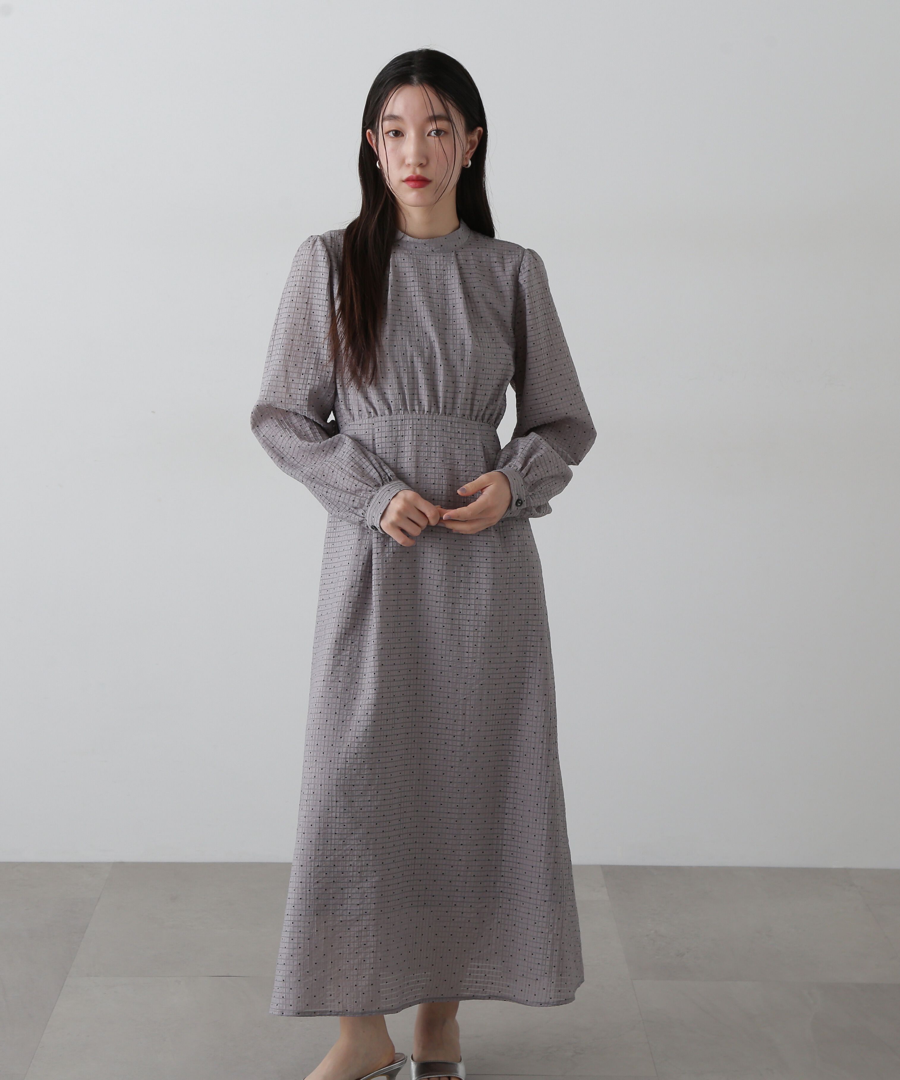  「透かしドットボリュームスリーブワンピース」|ワンピース|