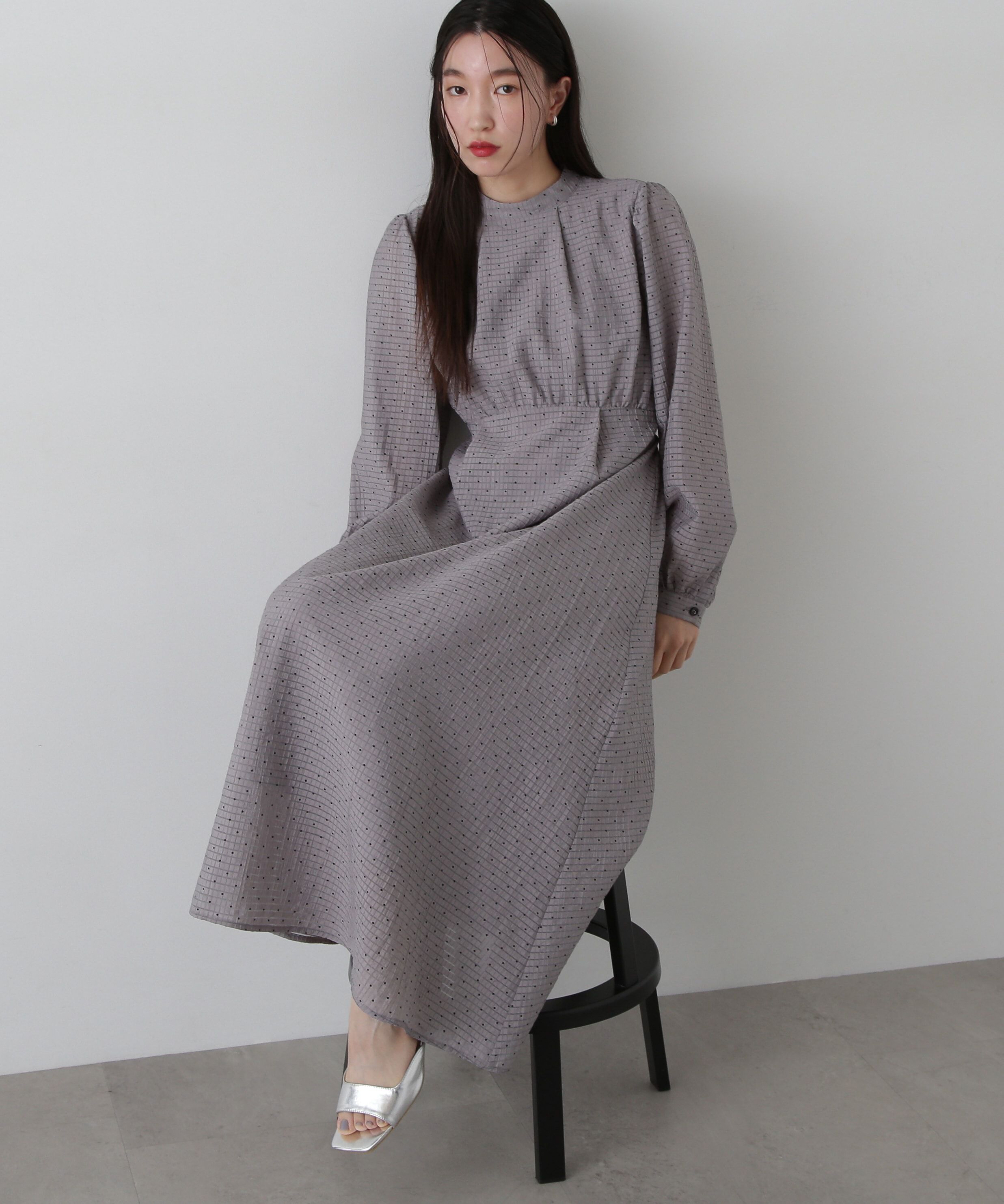  「透かしドットボリュームスリーブワンピース」|ワンピース|