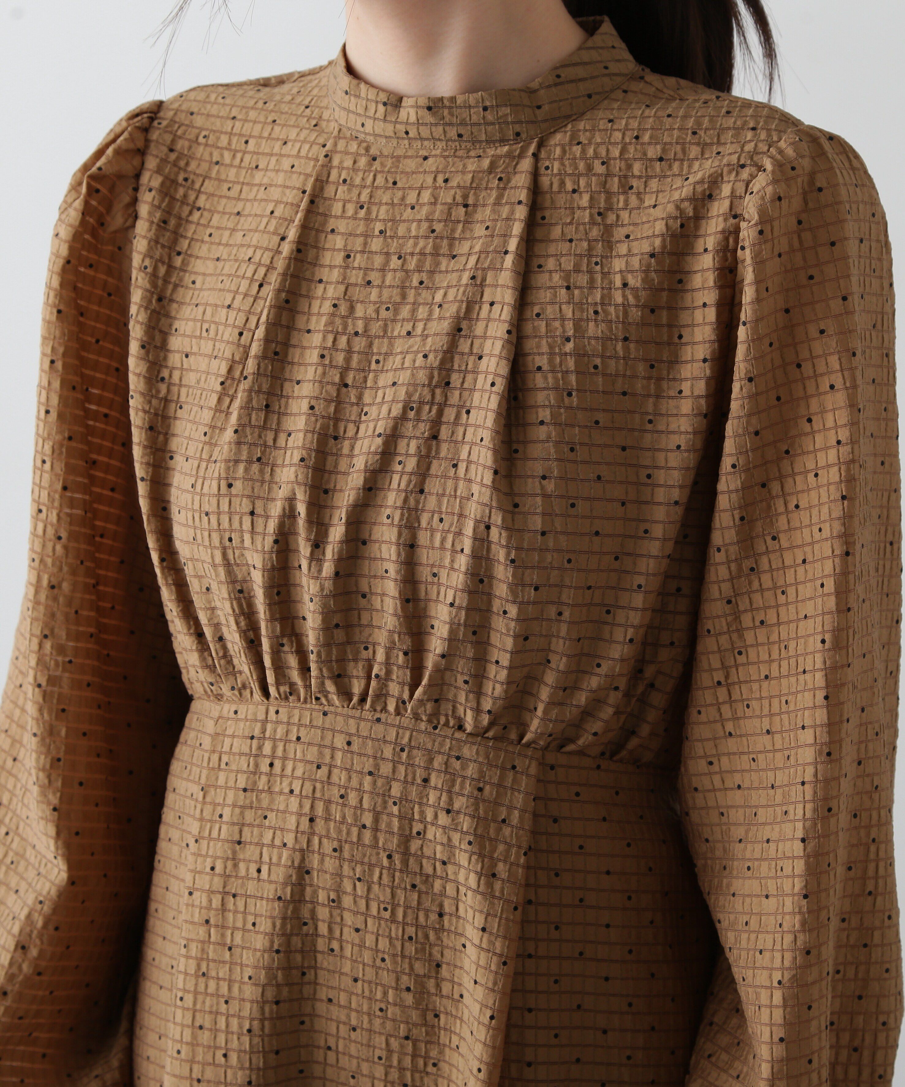  「透かしドットボリュームスリーブワンピース」|ワンピース|