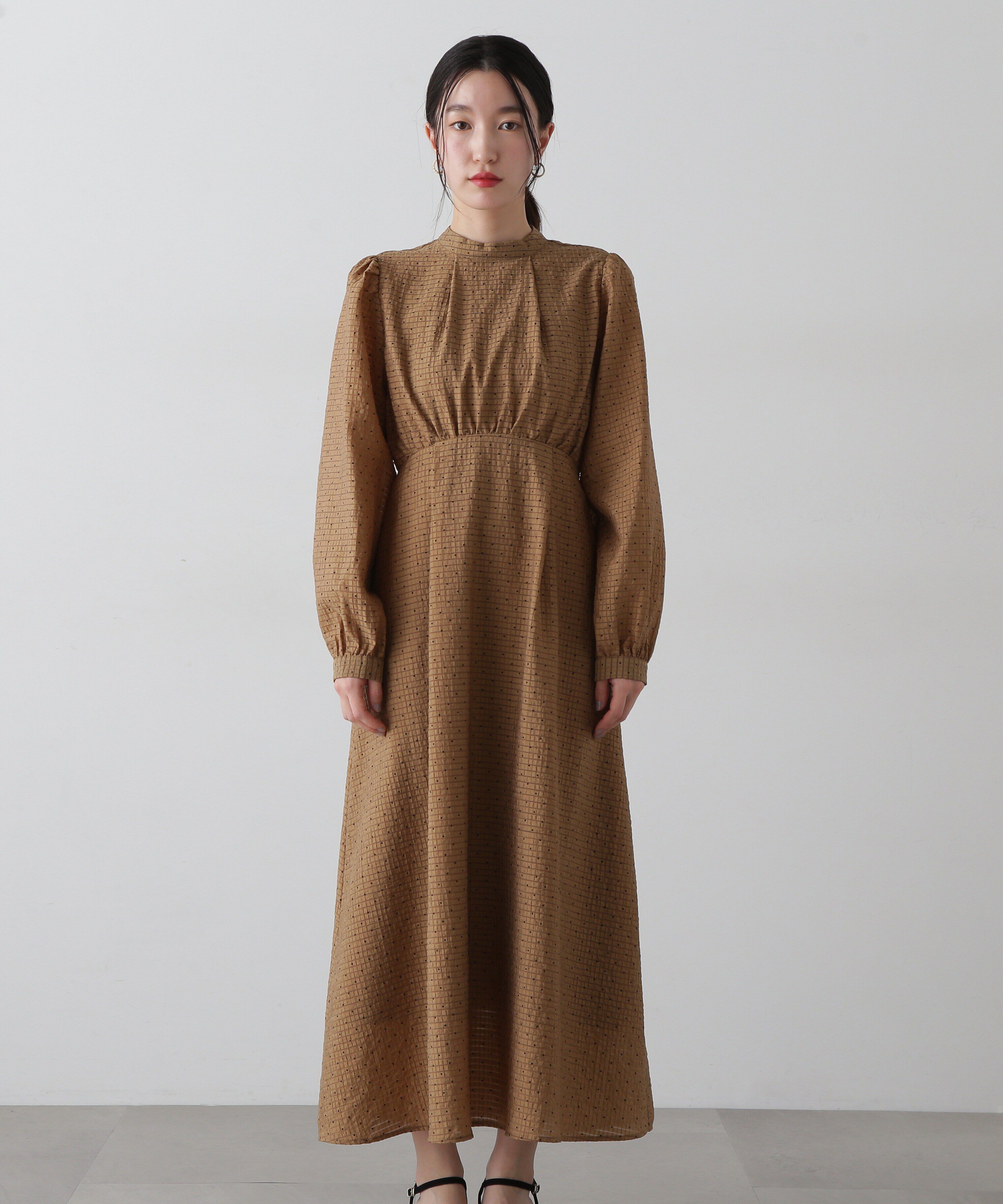  「透かしドットボリュームスリーブワンピース」|ワンピース|