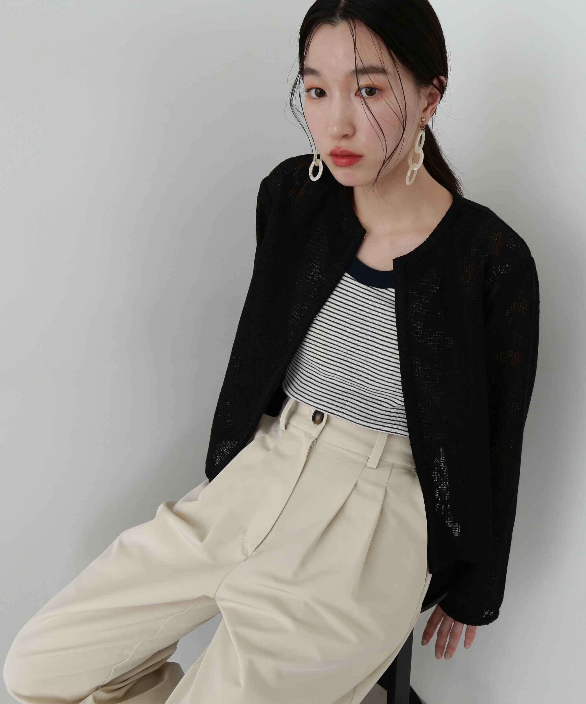  「レース羽織ブラウス」|シャツ・ブラウス|ブラック