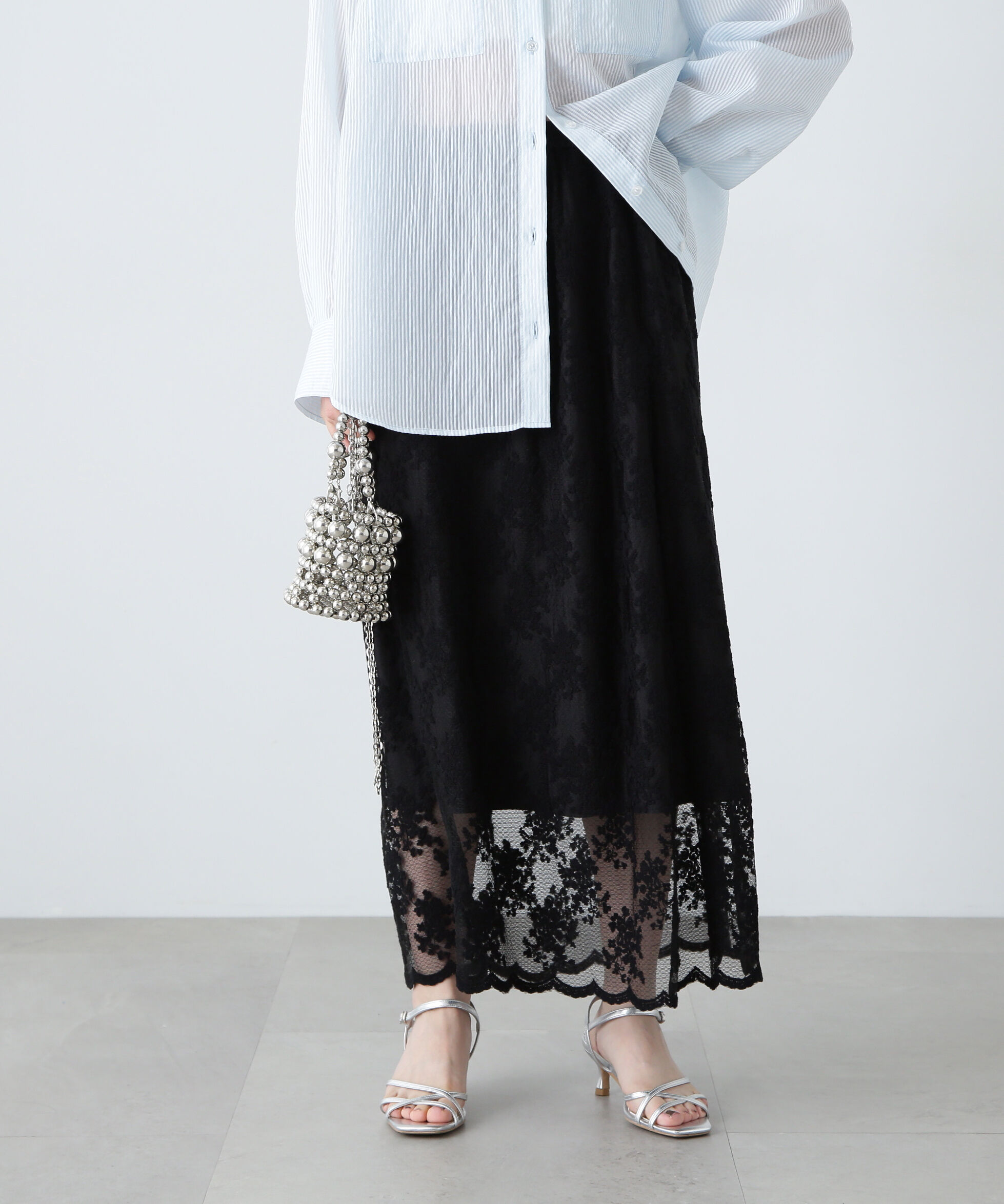  「レースAラインスカート」|スカート|ブラック
