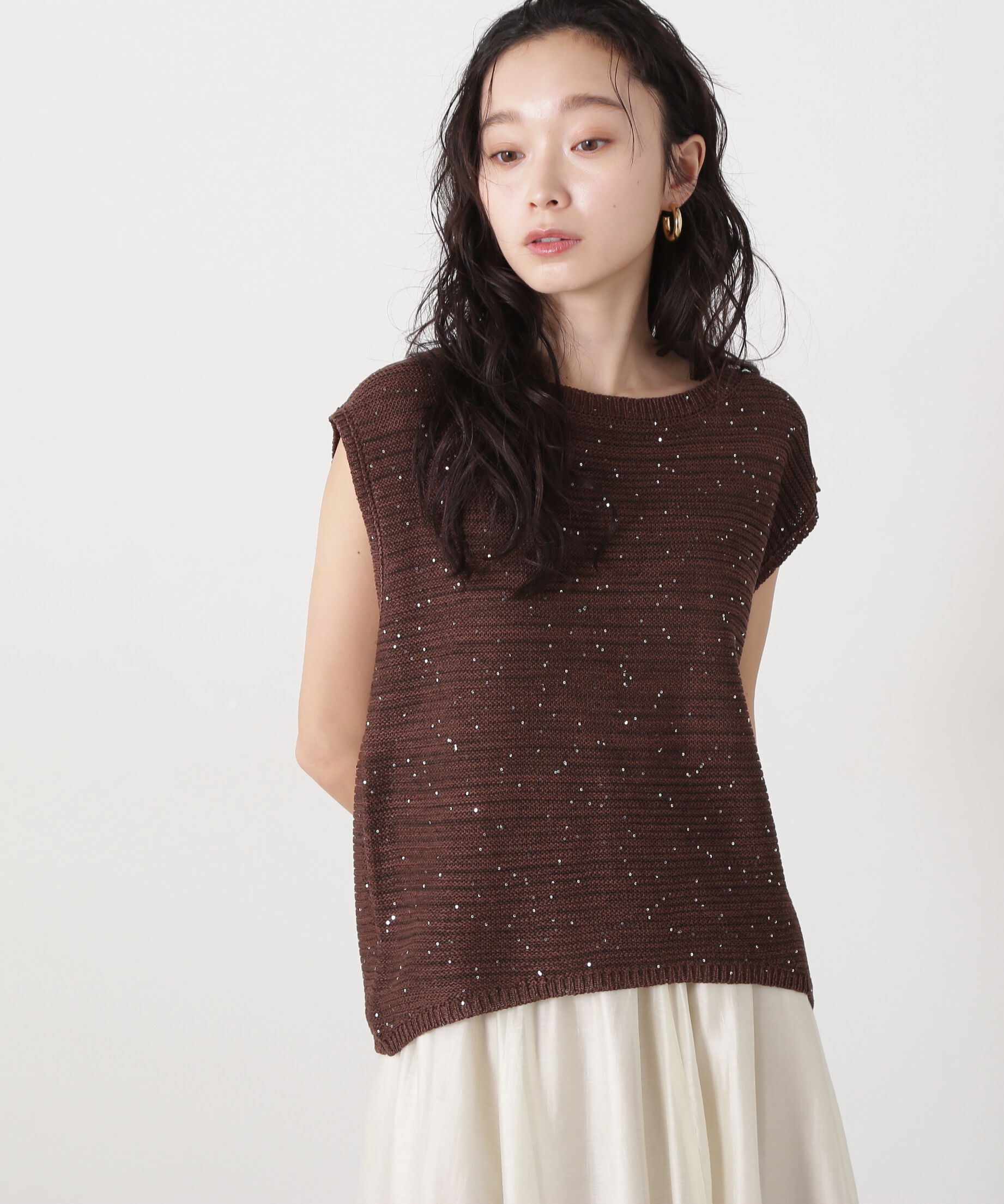  「スパンコールノースリーブニット」|ニット・セーター|