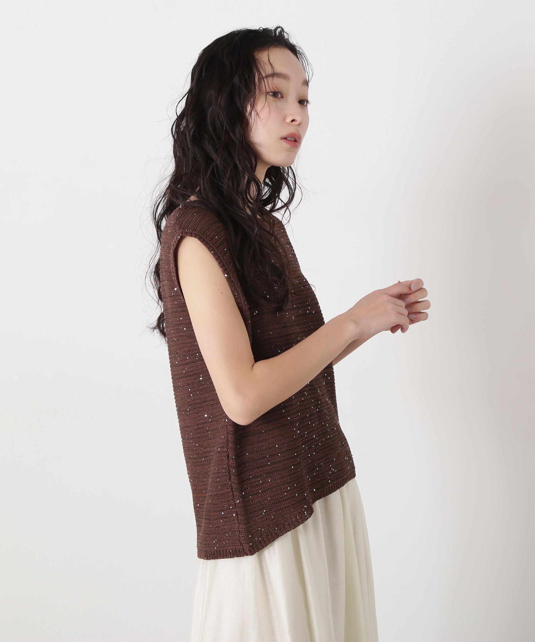  「スパンコールノースリーブニット」|ニット・セーター|