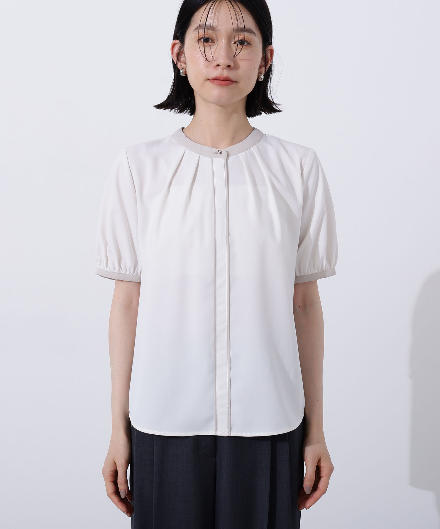  「バイカラートリミングブラウス」|シャツ・ブラウス|