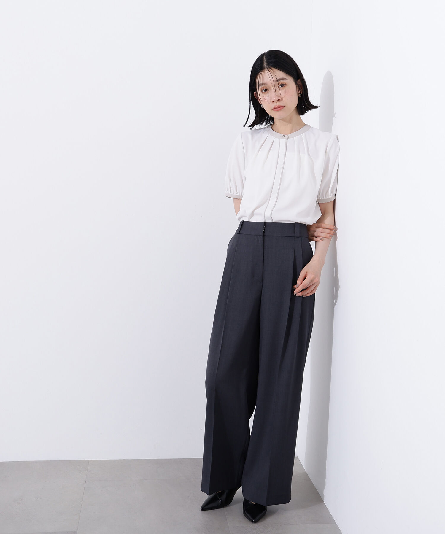  「バイカラートリミングブラウス」|シャツ・ブラウス|