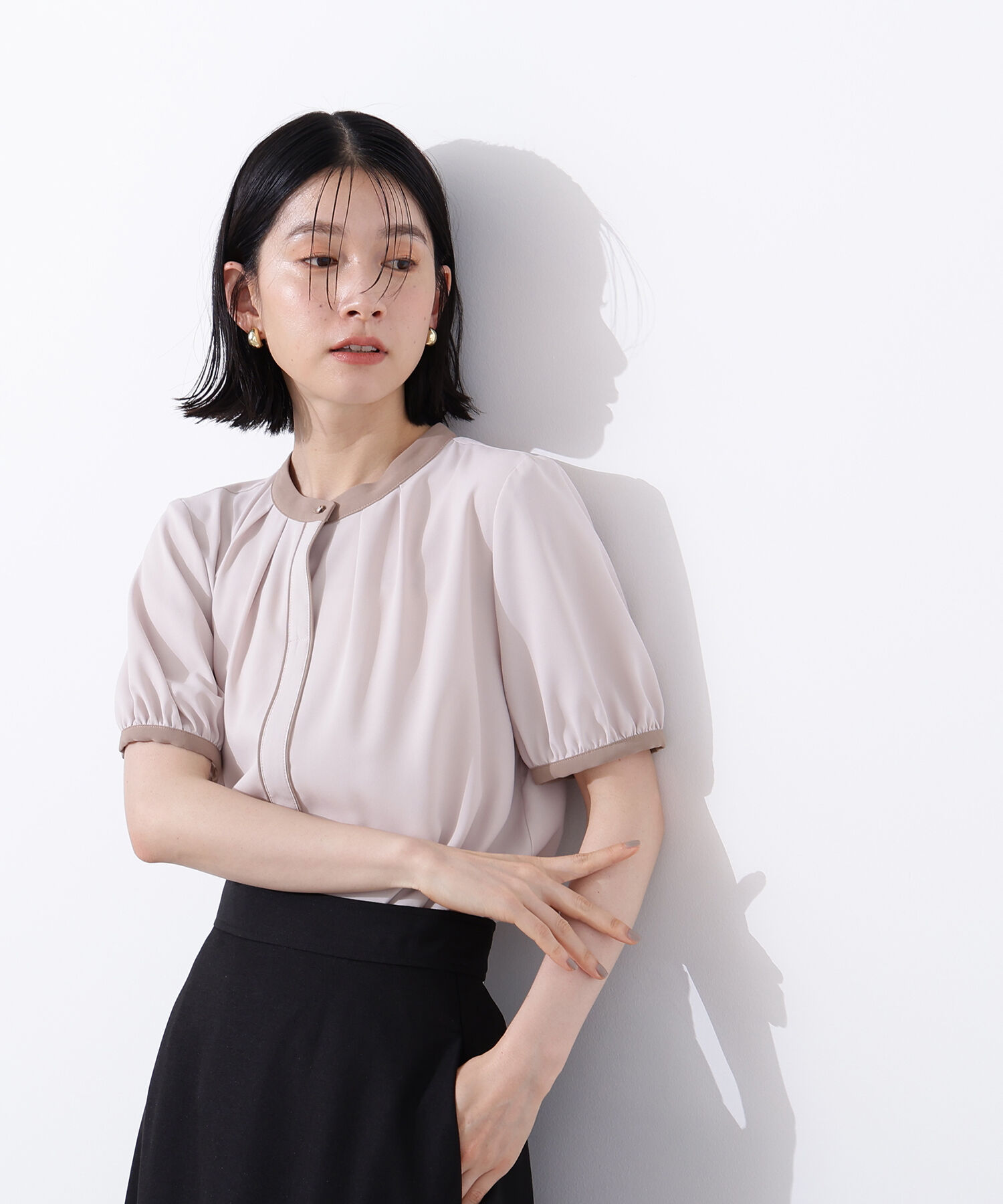  「バイカラートリミングブラウス」|シャツ・ブラウス|