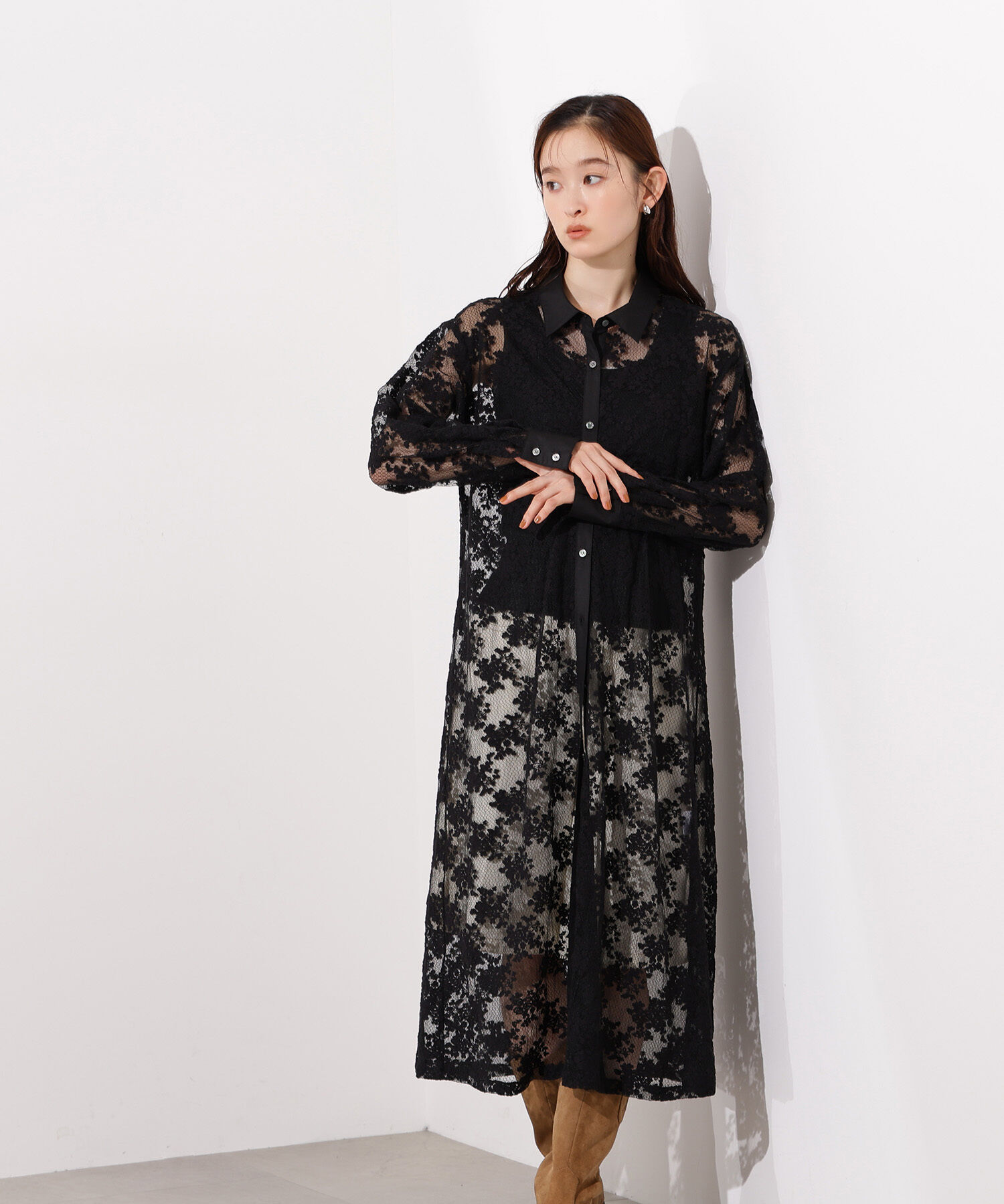  「レースクレリックシャツワンピース」|ワンピース|