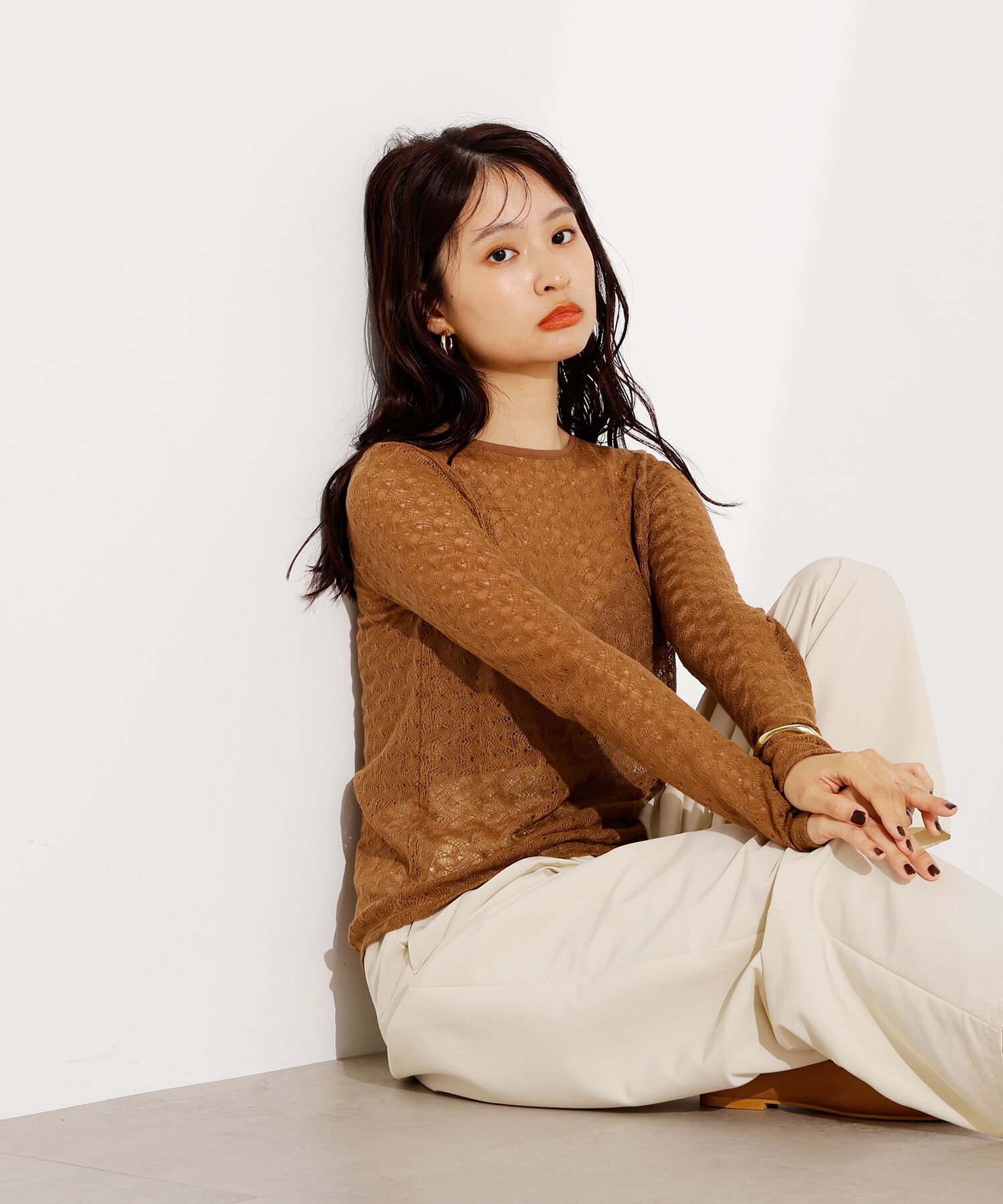  「クルーネックレースカットソー」|Tシャツ・カットソー|キャメル1