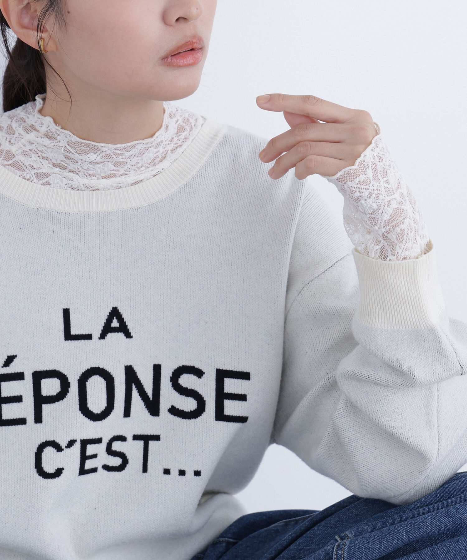  「レースハイネックカットソー」|Tシャツ・カットソー|