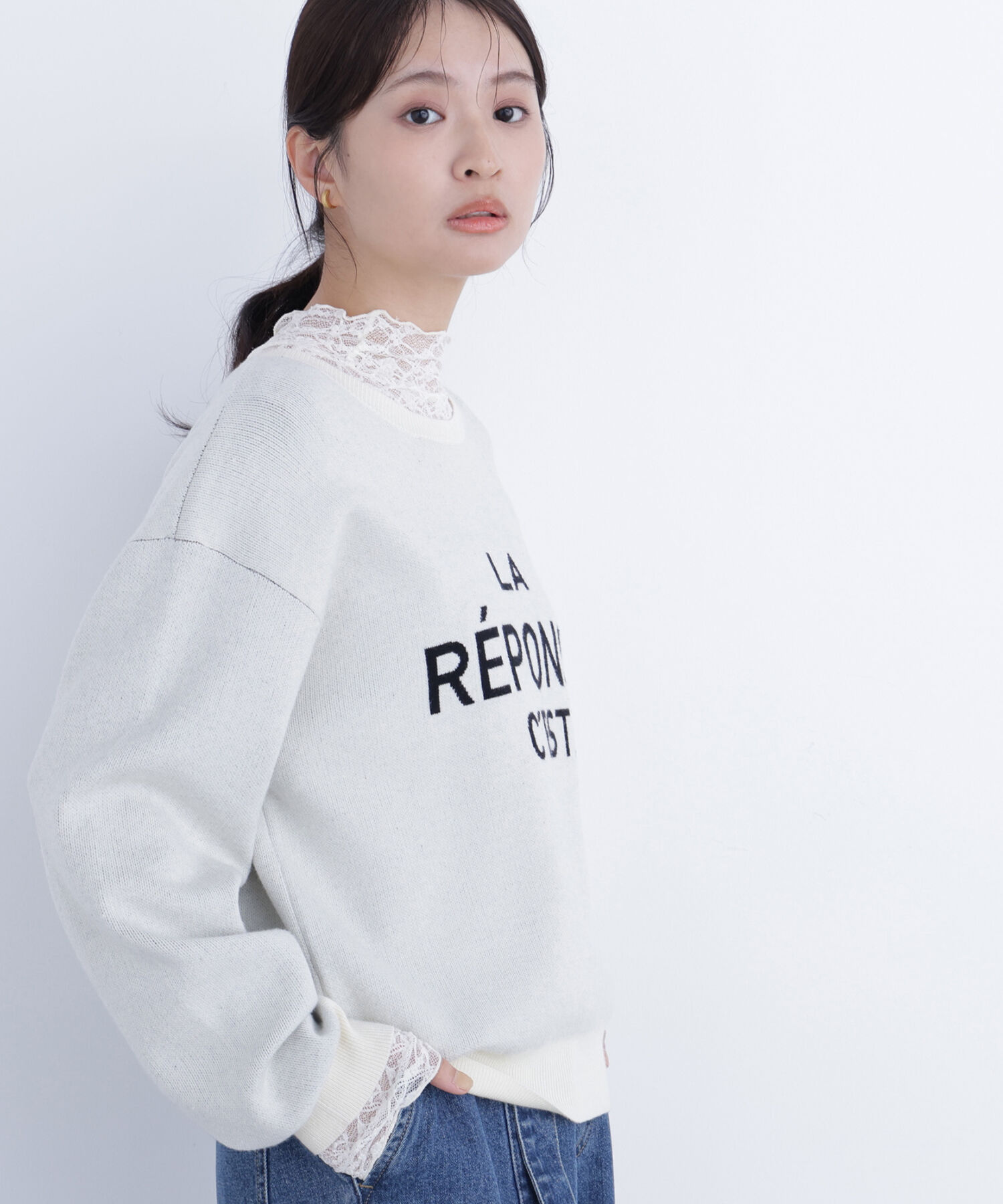  「レースハイネックカットソー」|Tシャツ・カットソー|