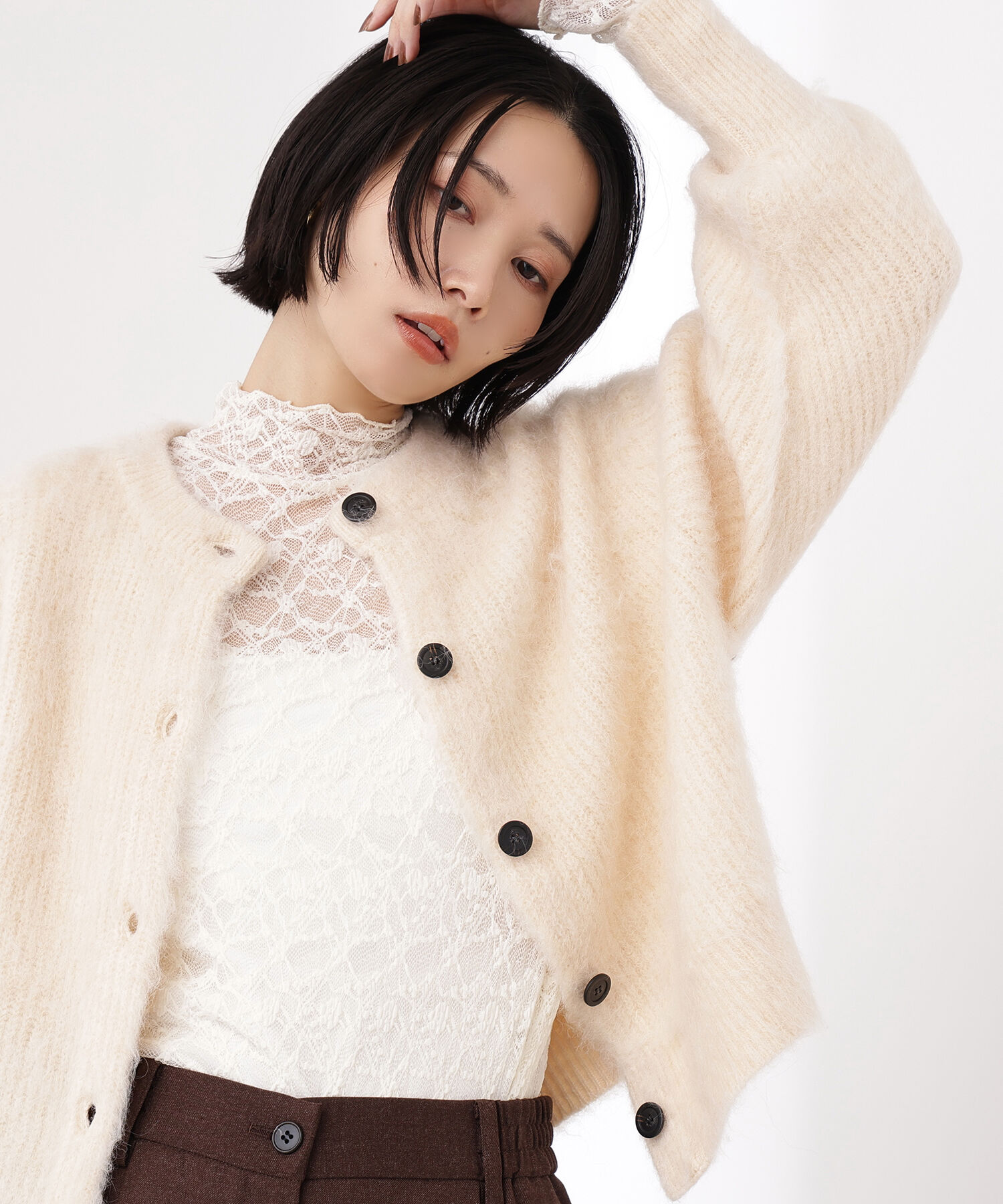  「クルーネックフェザーカーディガン」|ニット・セーター|