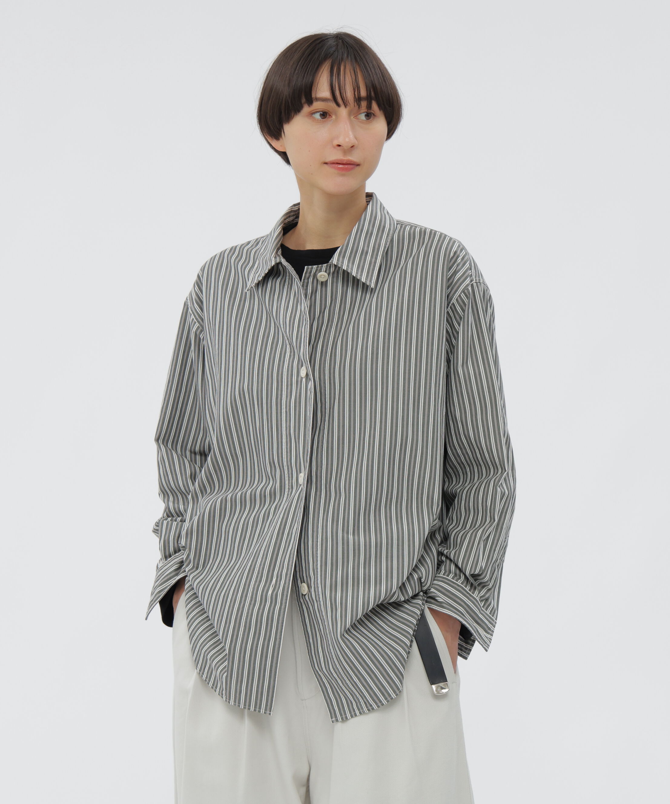 MHL.「TWO TONE COTTON STIRIPE SHIRT」|シャツ・ブラウス|DARK GREEN3