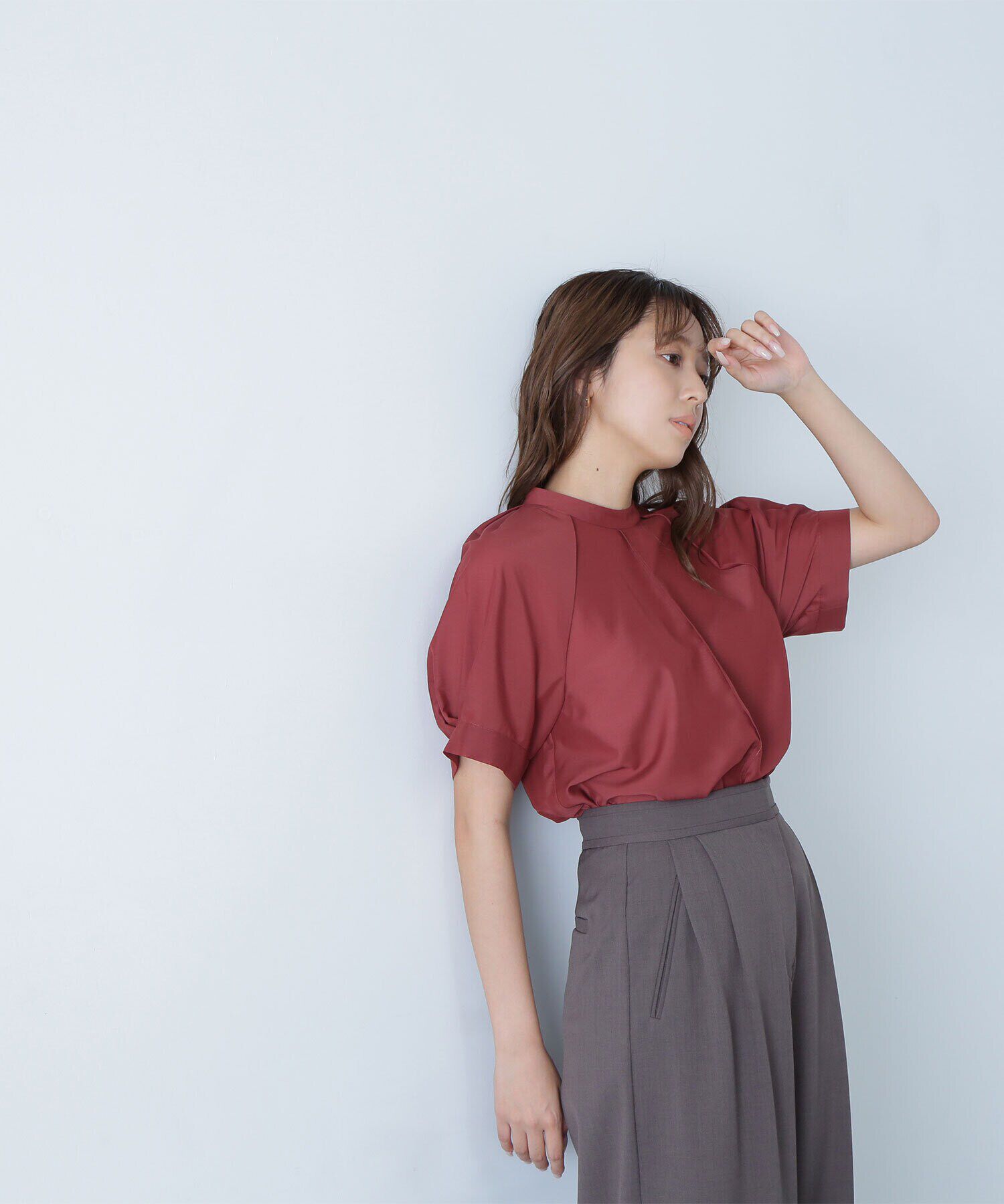  「シアータックスリーブブラウス」|シャツ・ブラウス|ボルドー1