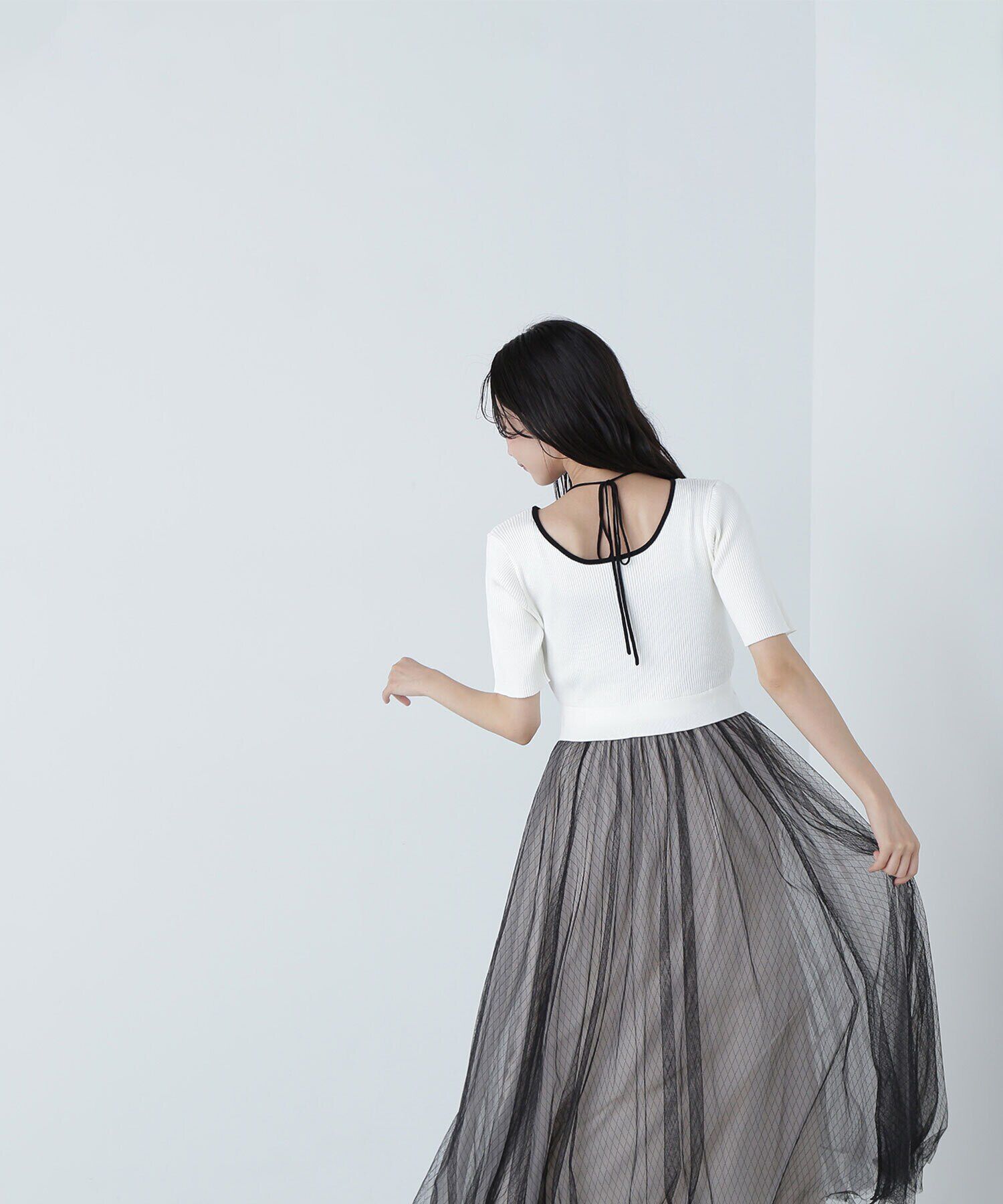  「ダブルチュールドッキングニットワンピース」|ワンピース|