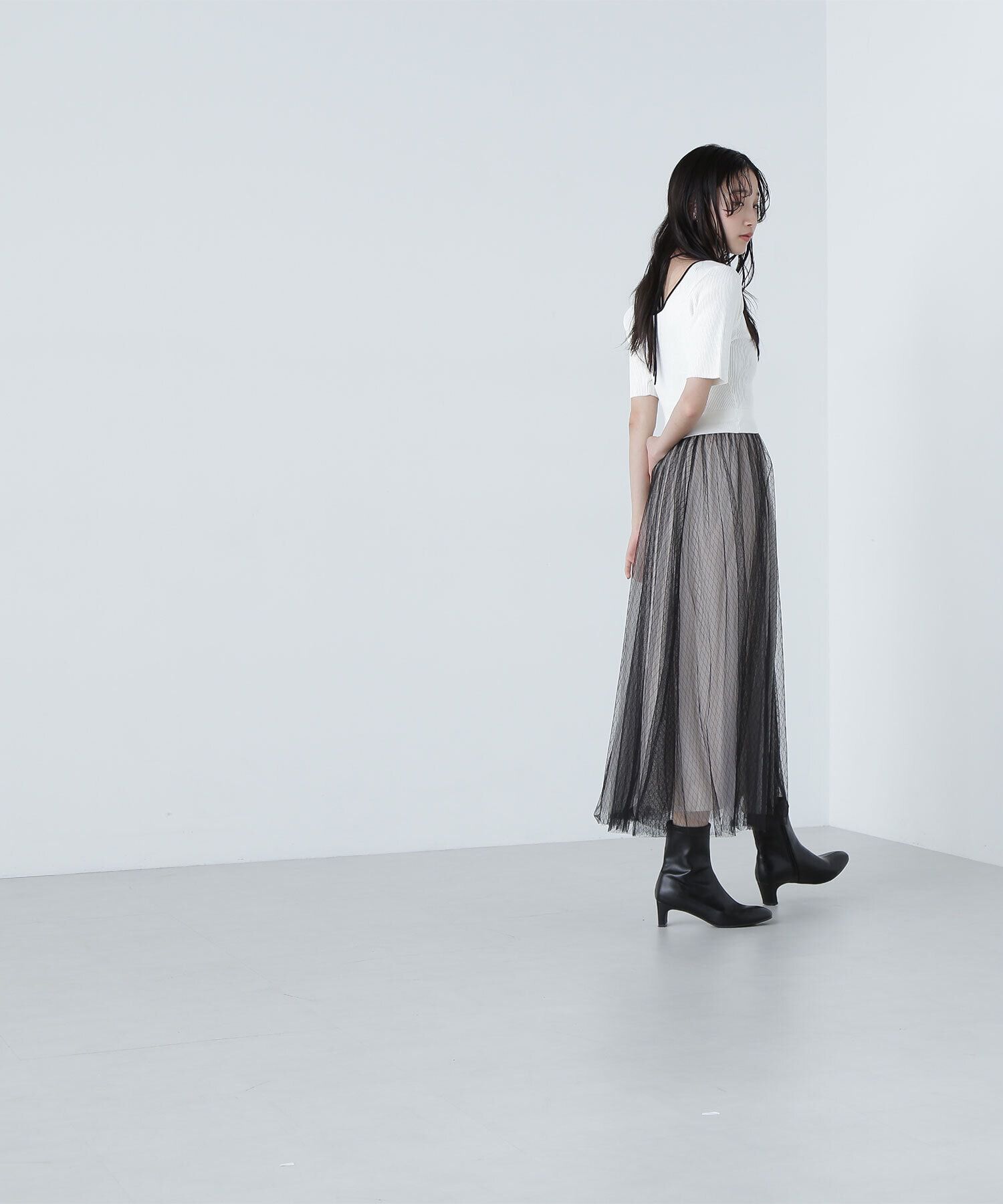  「ダブルチュールドッキングニットワンピース」|ワンピース|