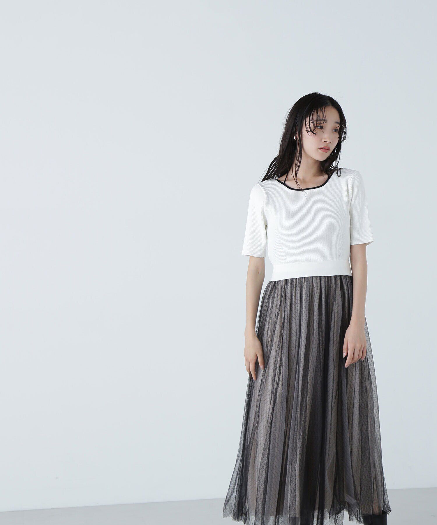  「ダブルチュールドッキングニットワンピース」|ワンピース|