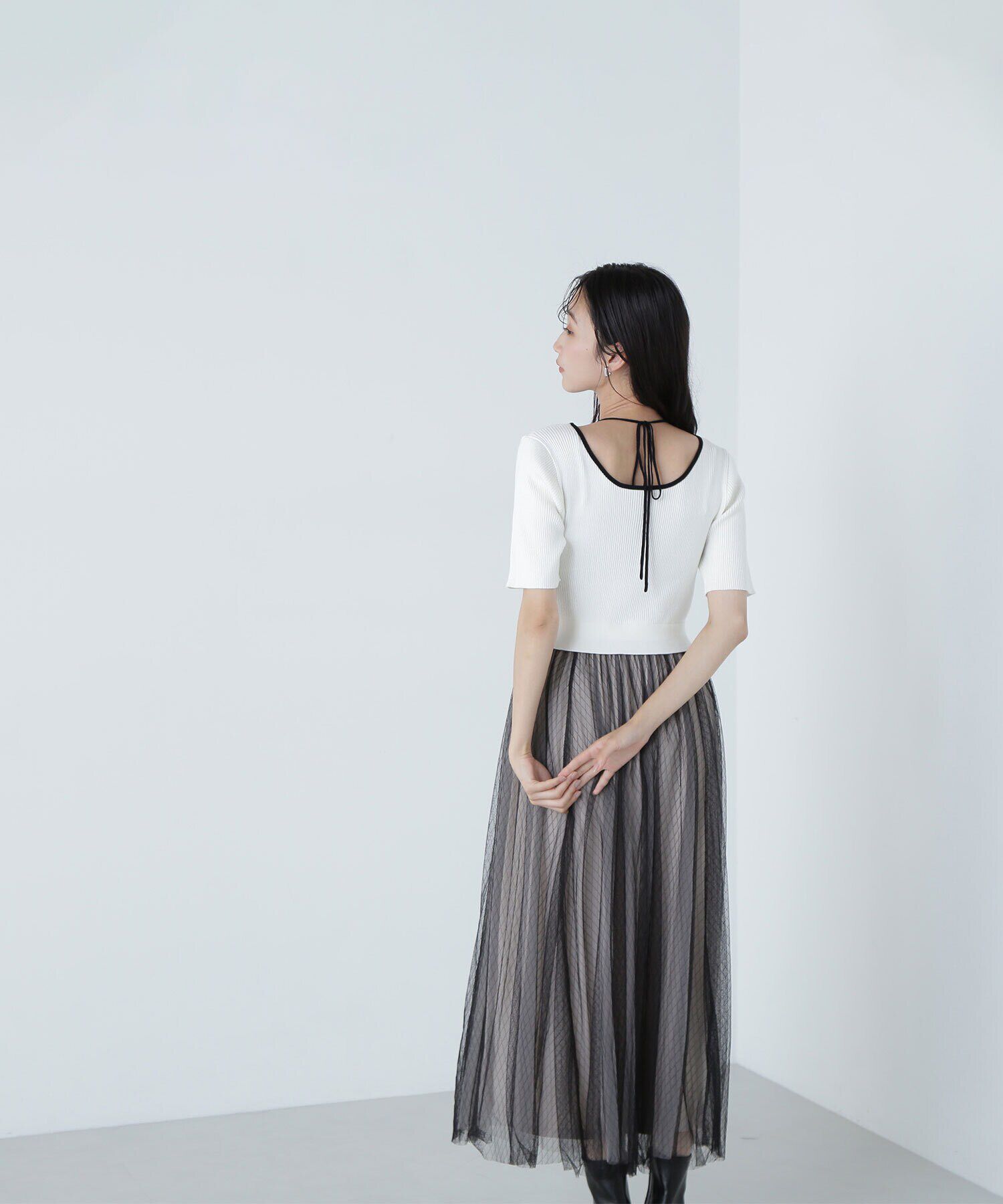  「ダブルチュールドッキングニットワンピース」|ワンピース|