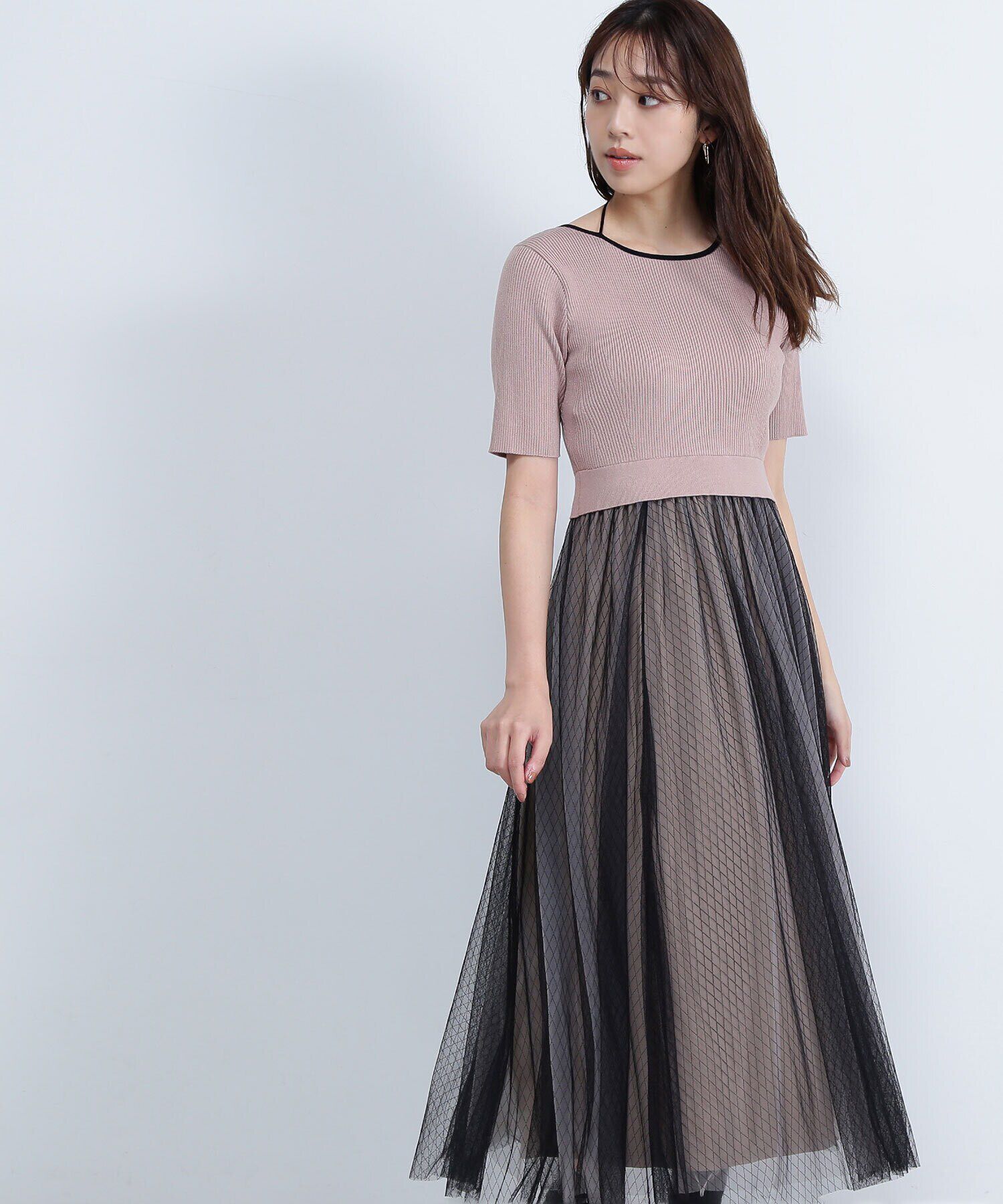  「ダブルチュールドッキングニットワンピース」|ワンピース|ピンクベージ 2