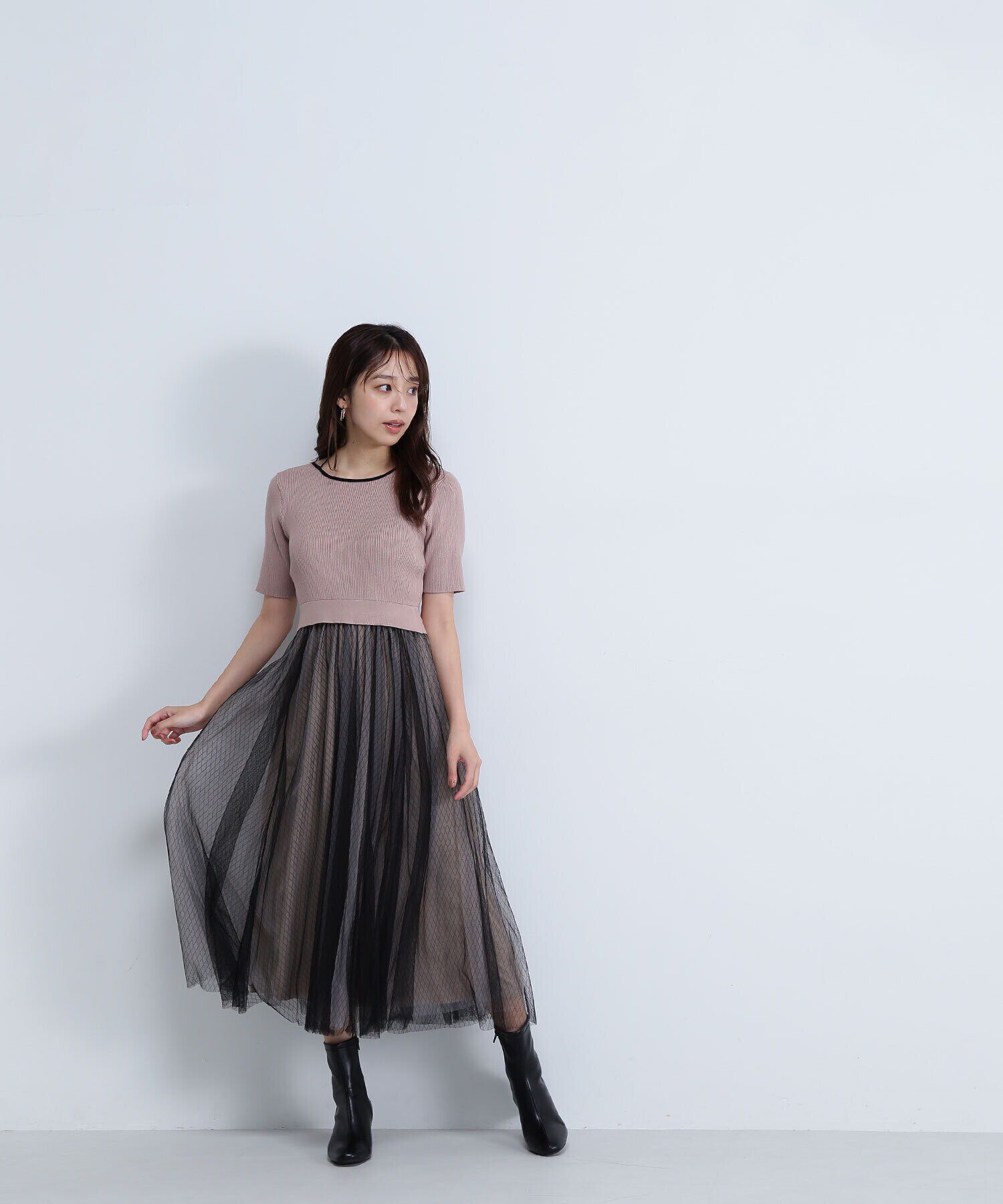  「ダブルチュールドッキングニットワンピース」|ワンピース|