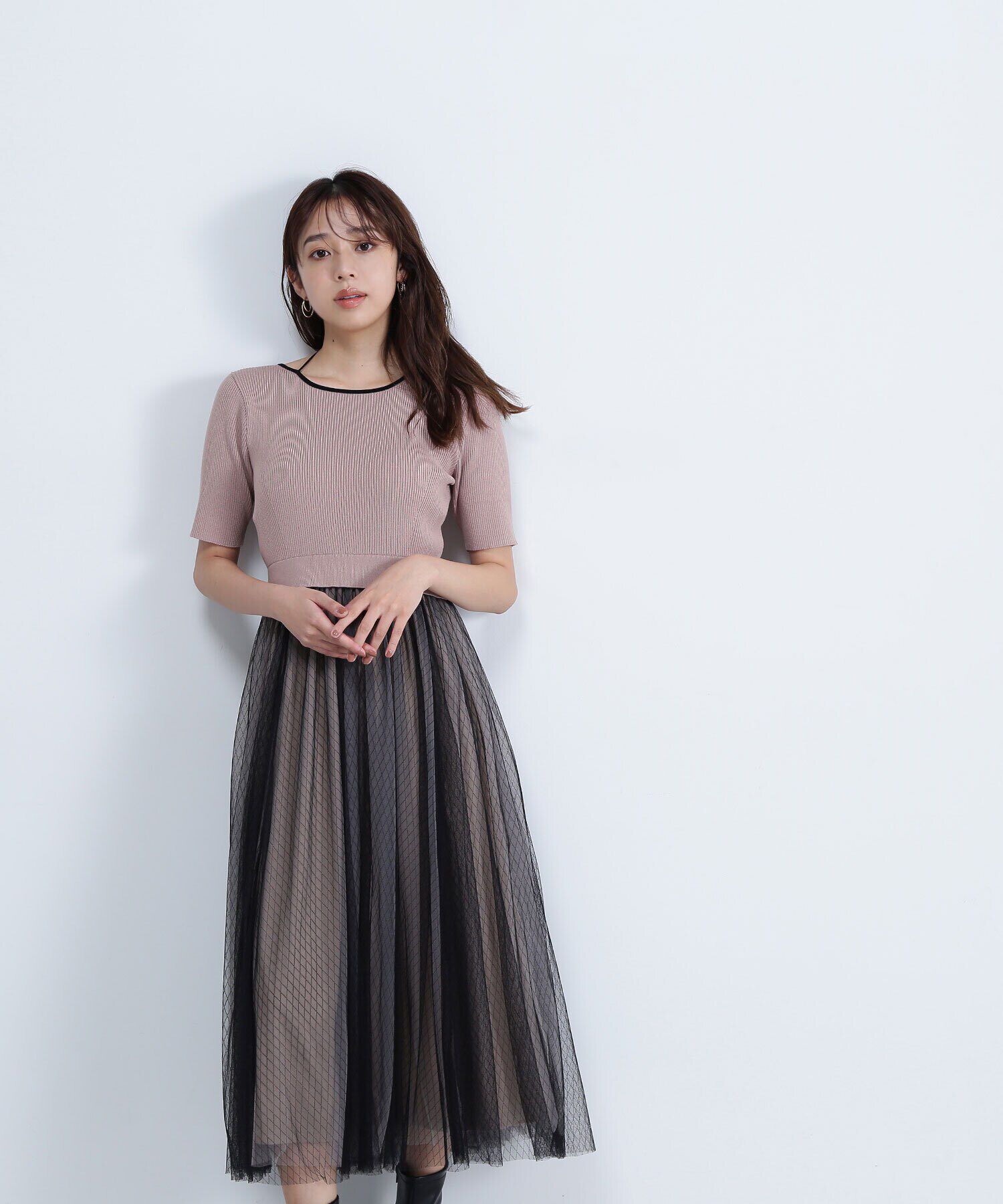  「ダブルチュールドッキングニットワンピース」|ワンピース|