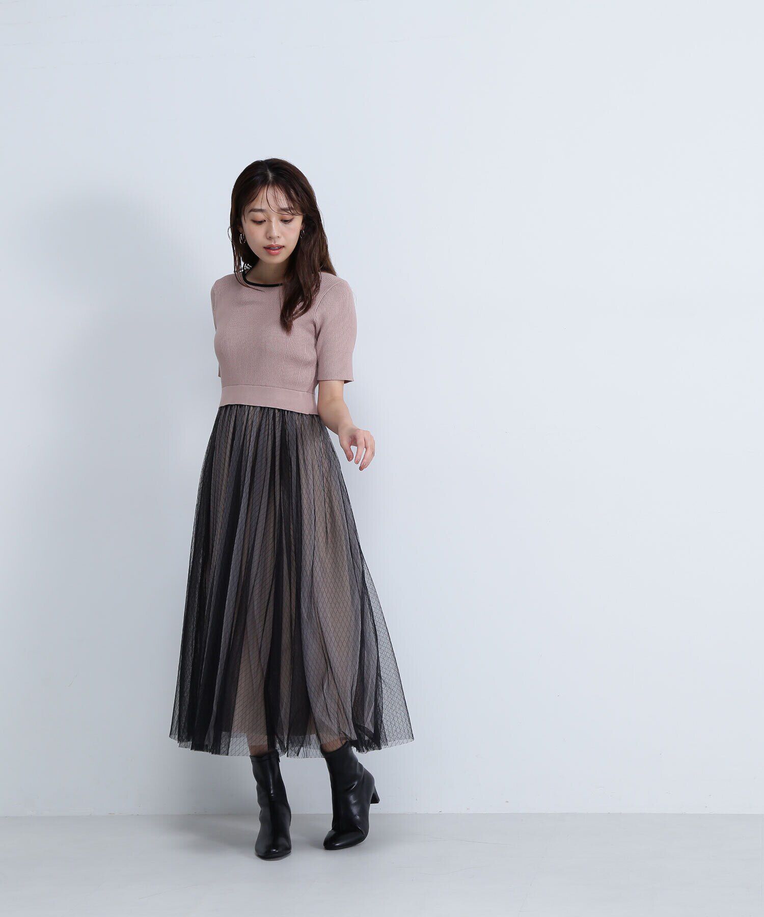  「ダブルチュールドッキングニットワンピース」|ワンピース|