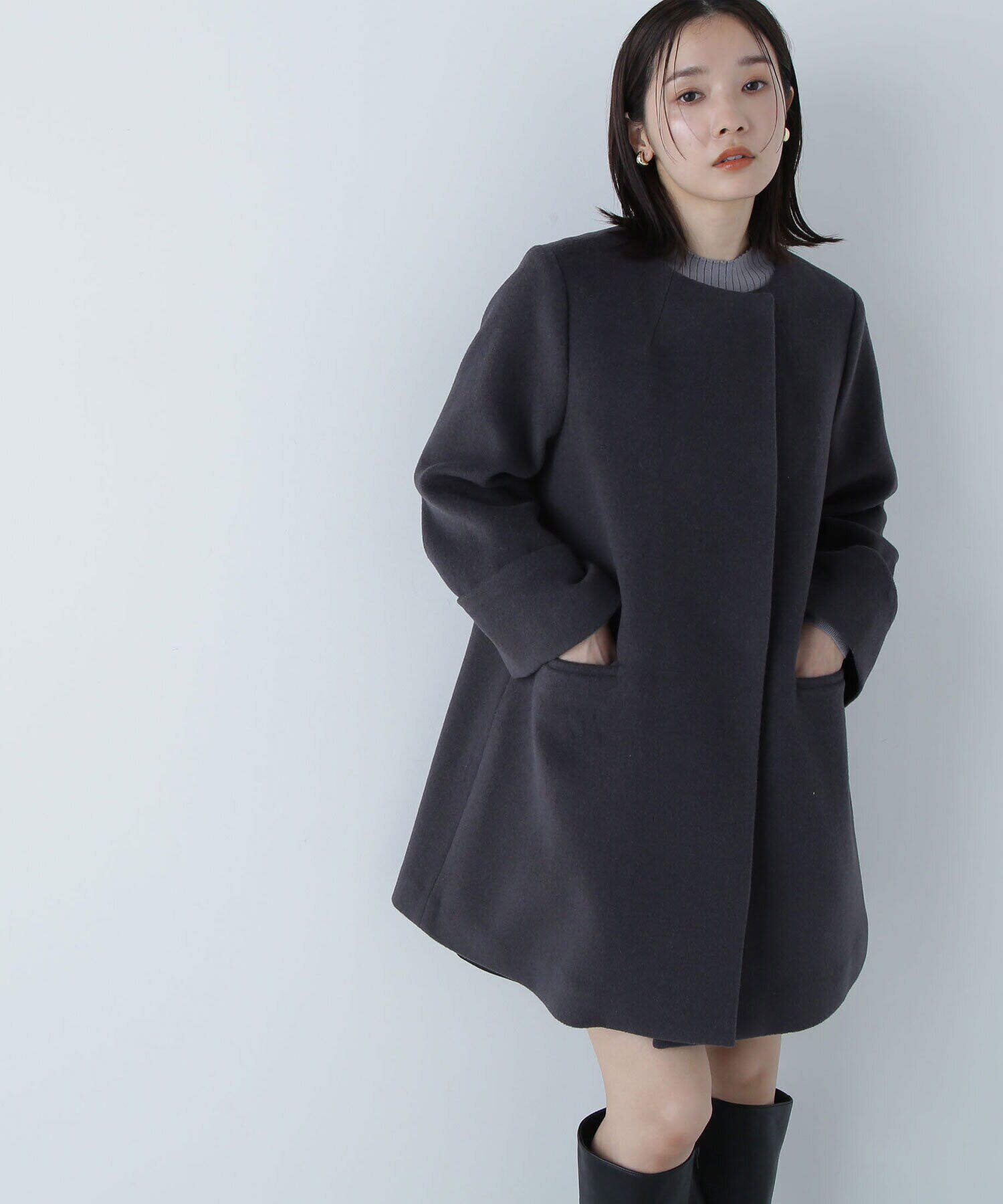  「ノーカラーミドルコート　24AW」|その他|チャコール1