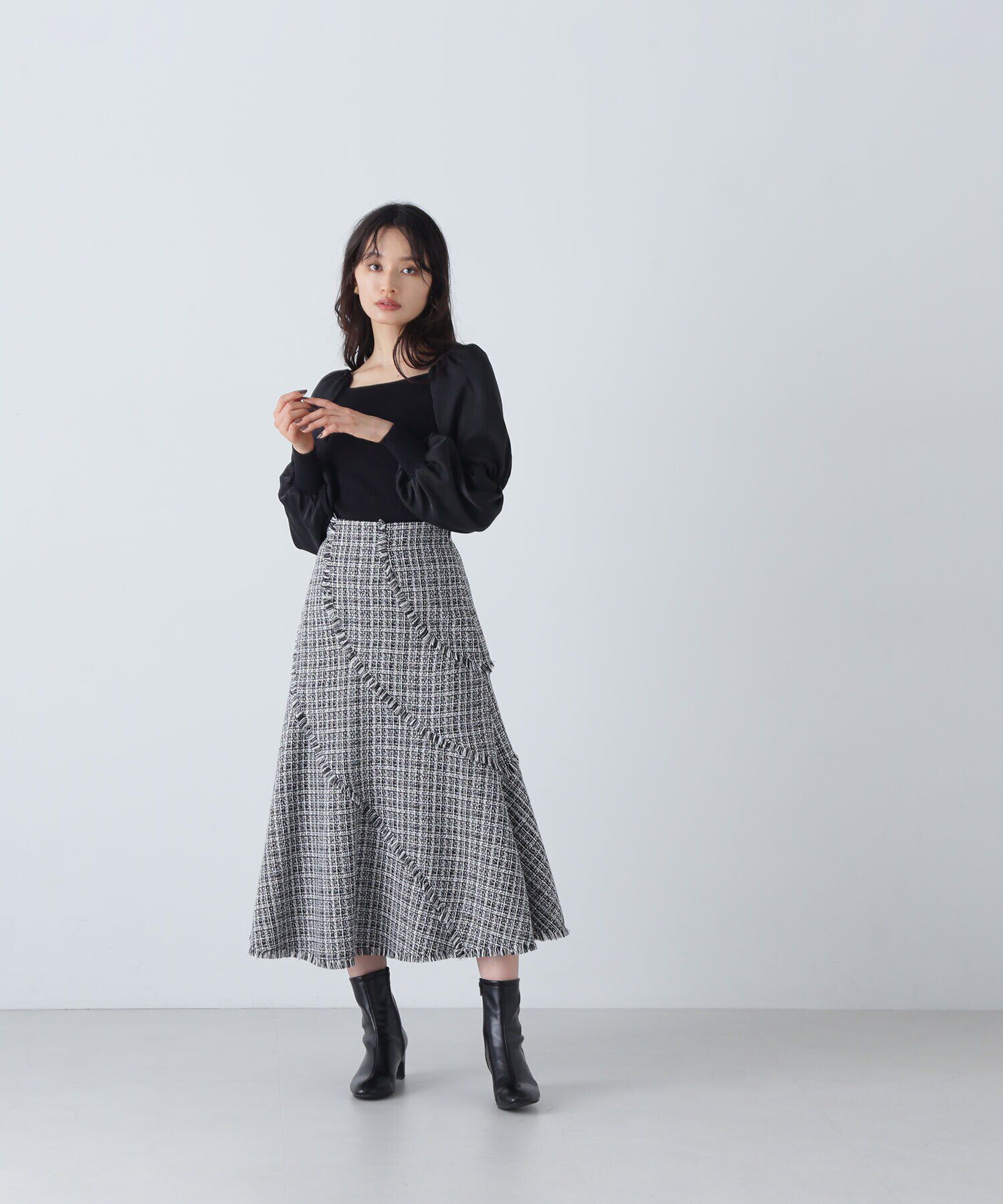  「エスカルゴツイードフリンジスカート」|スカート|