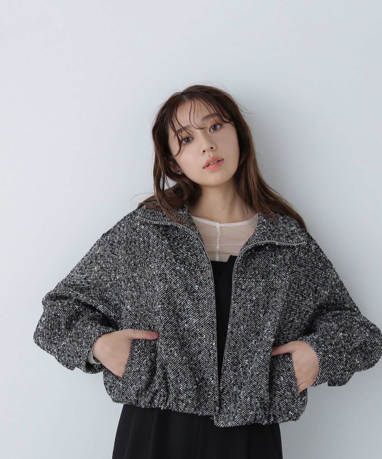  「スタンドネックツイードブルゾン」|ブルゾン・スタジャン|