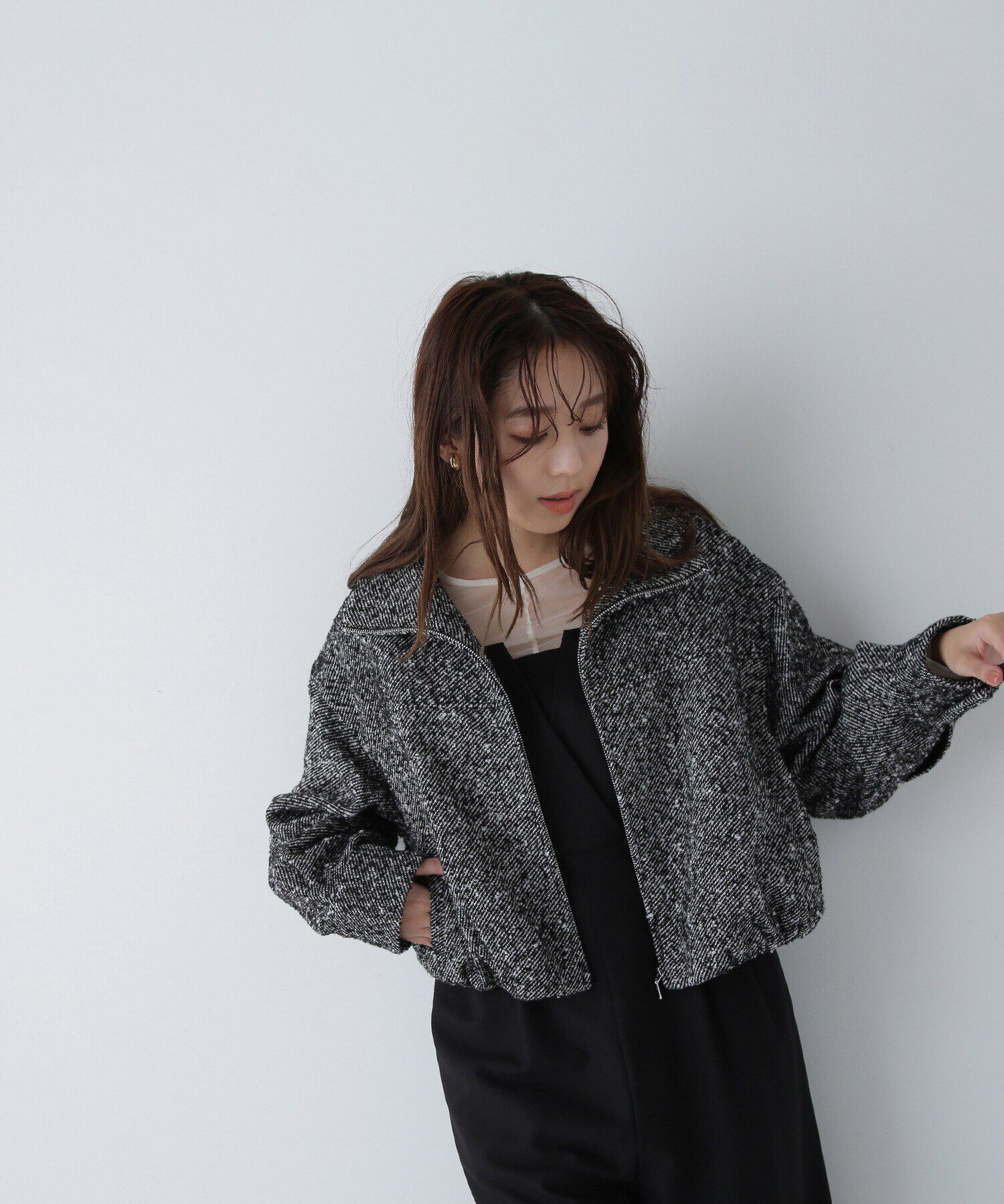  「スタンドネックツイードブルゾン」|ブルゾン・スタジャン|